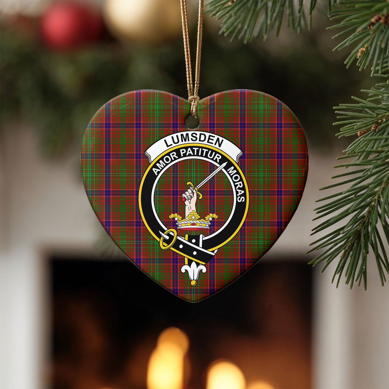 Lumsden Tartan Crest Christmas Ceramic Ornament