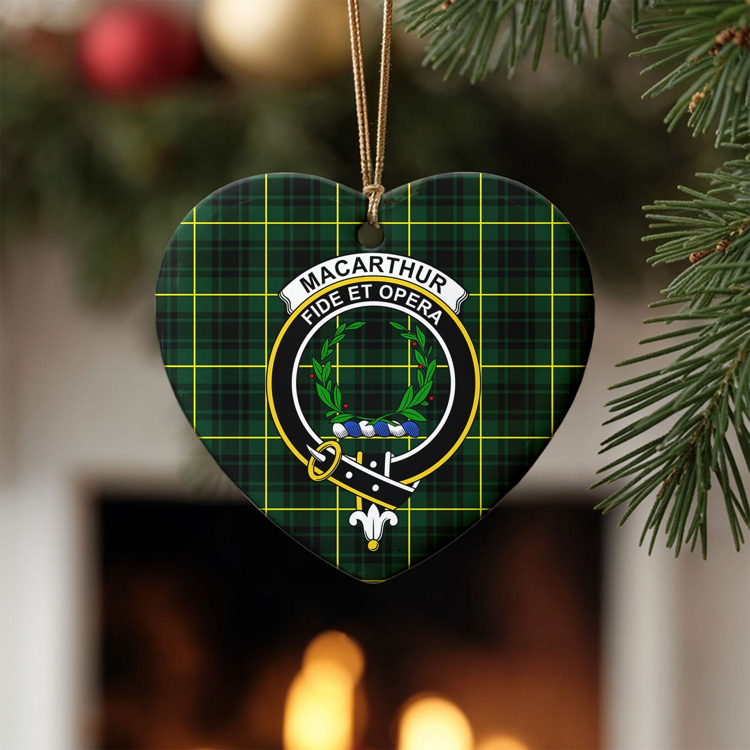 MacArthur Modern Tartan Crest Christmas Ceramic Ornament