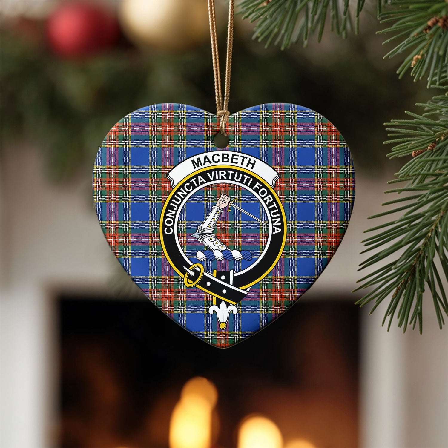 MacBeth Ancient Tartan Crest Christmas Ceramic Ornament