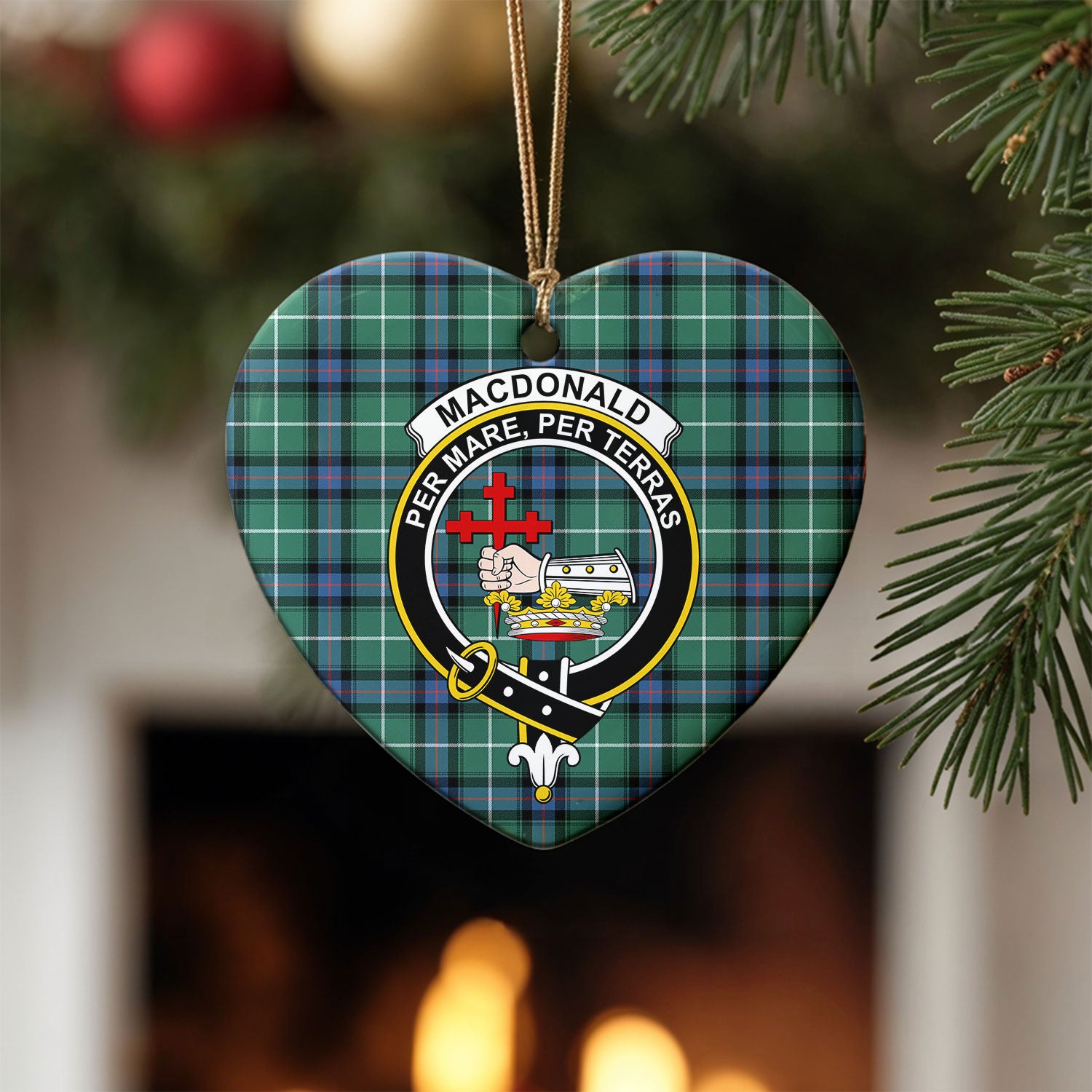 MacDonald of the Isles Hunting Ancient Tartan Crest Christmas Ceramic Ornament