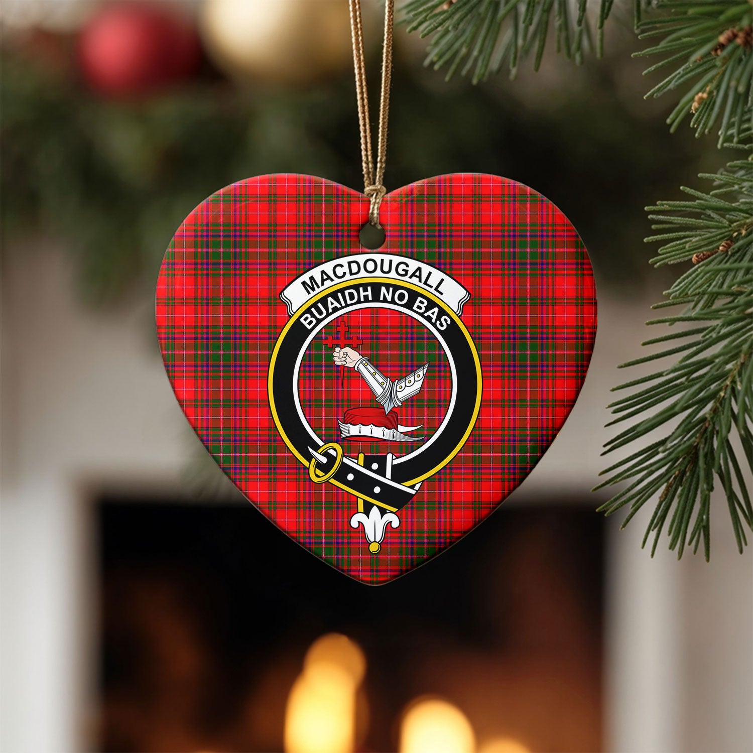 MacDougall Modern Tartan Crest Christmas Ceramic Ornament