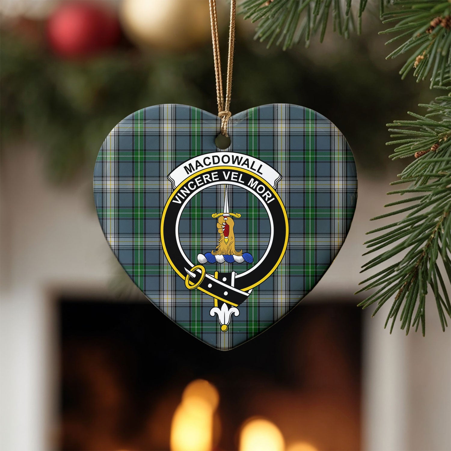 MacDowall Tartan Crest Christmas Ceramic Ornament