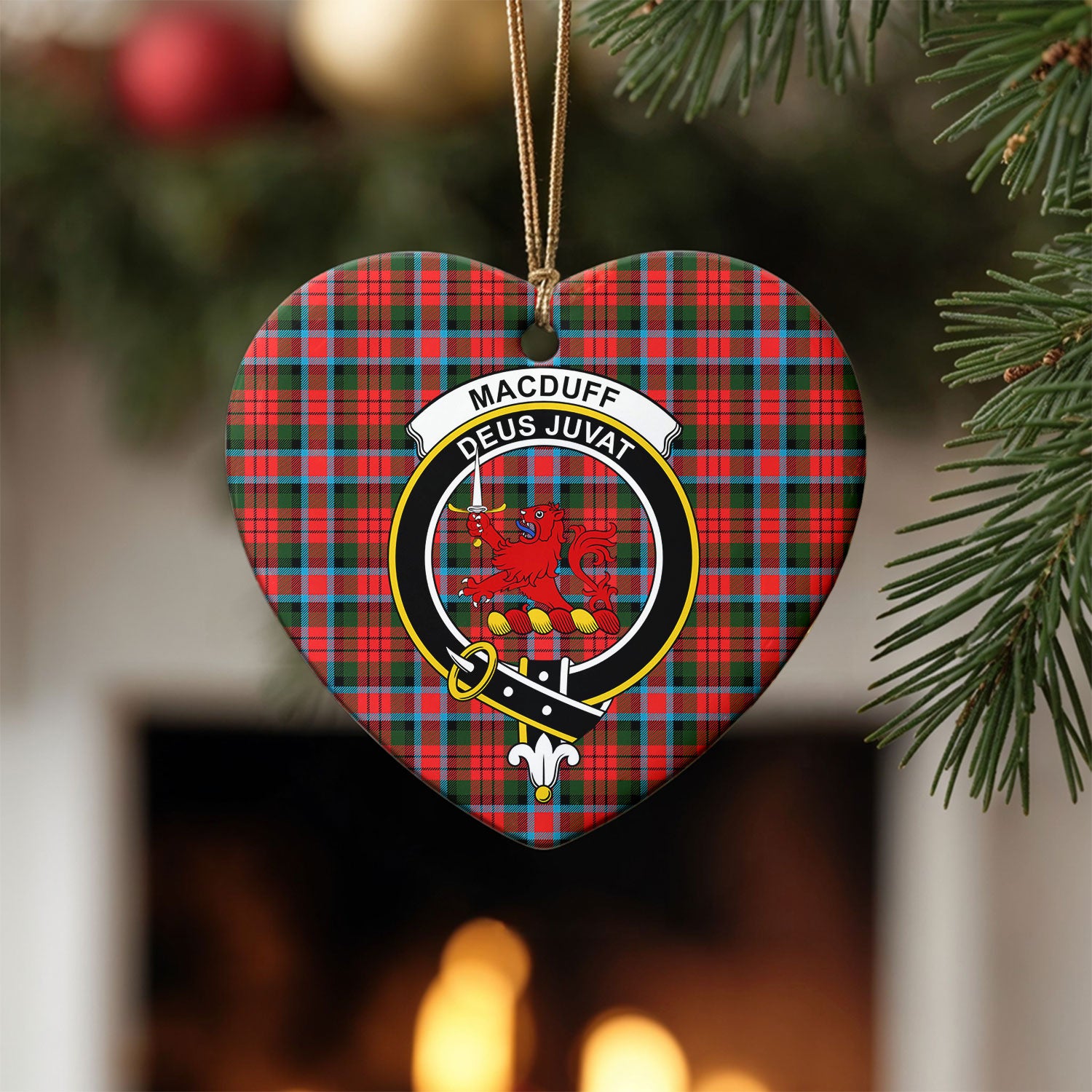 MacDuff Modern Tartan Crest Christmas Ceramic Ornament