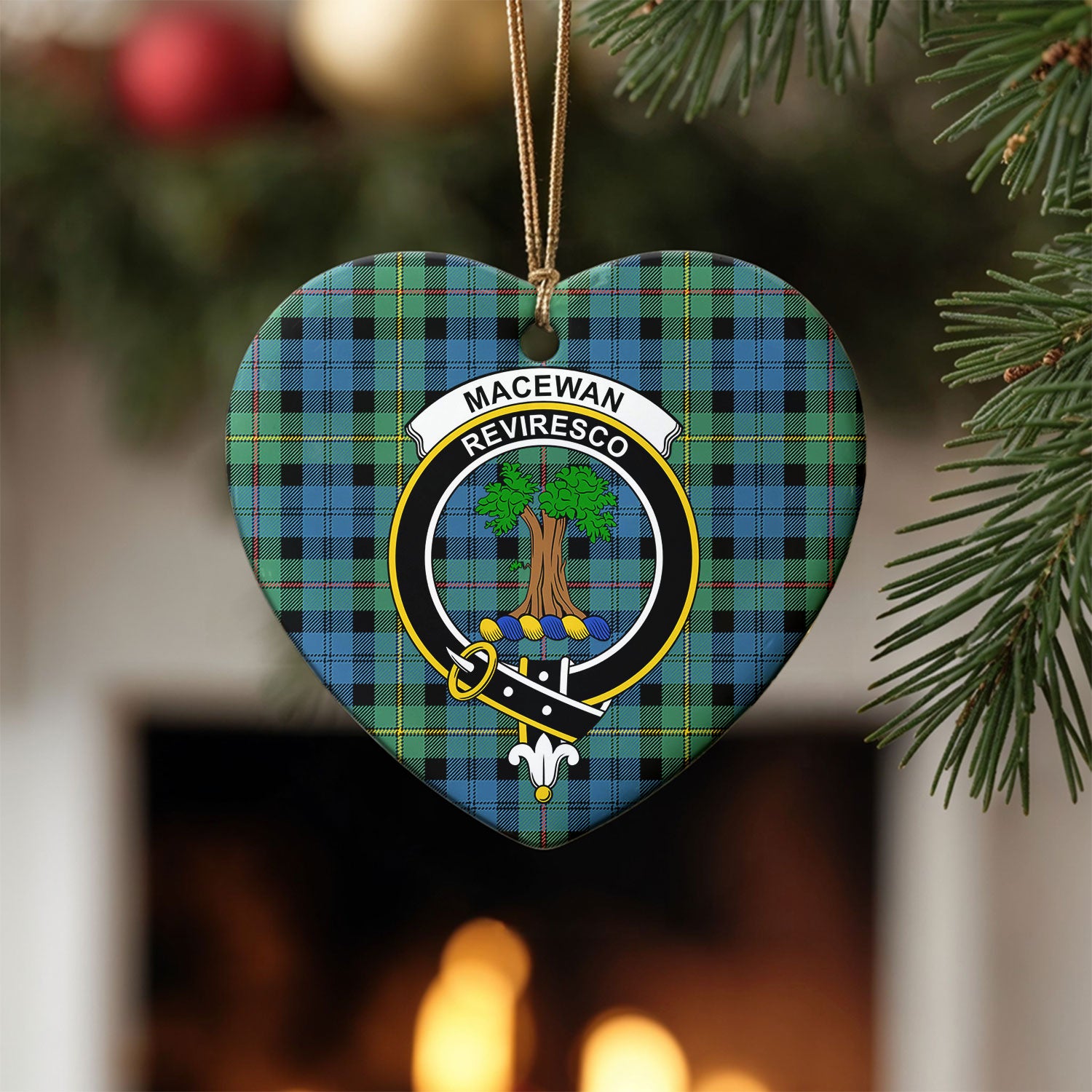 MacEwan Ancient Tartan Crest Christmas Ceramic Ornament