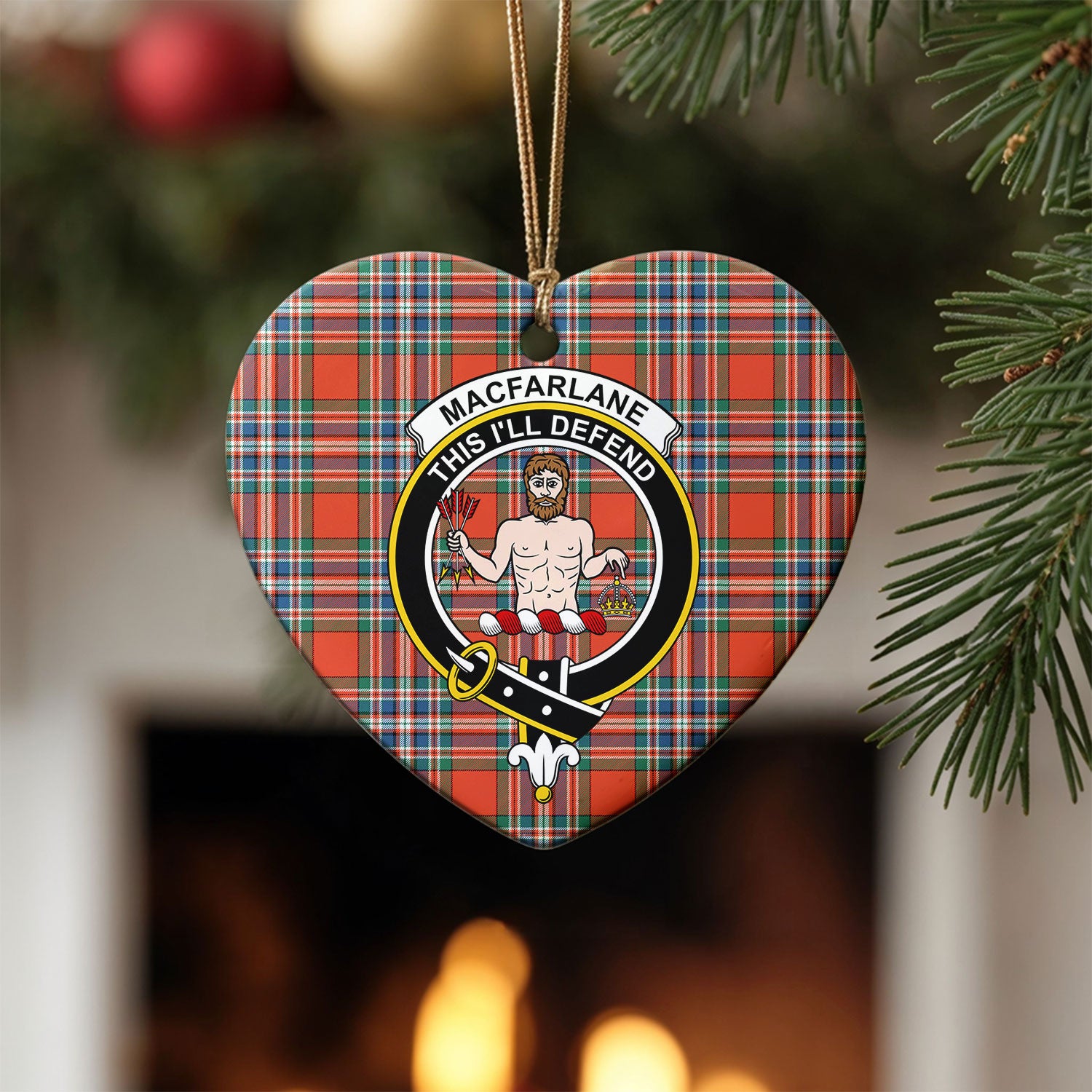MacFarlane Ancient Tartan Crest Christmas Ceramic Ornament