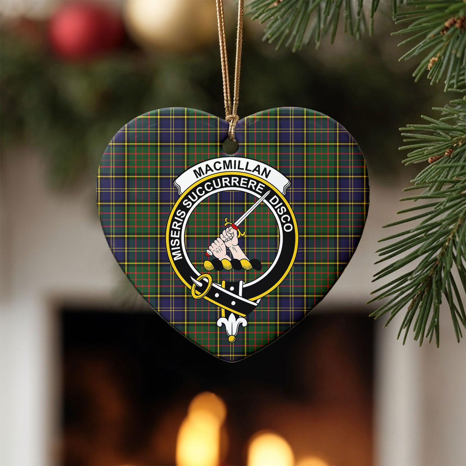 MacMillan Hunting Modern Tartan Crest Christmas Ceramic Ornament