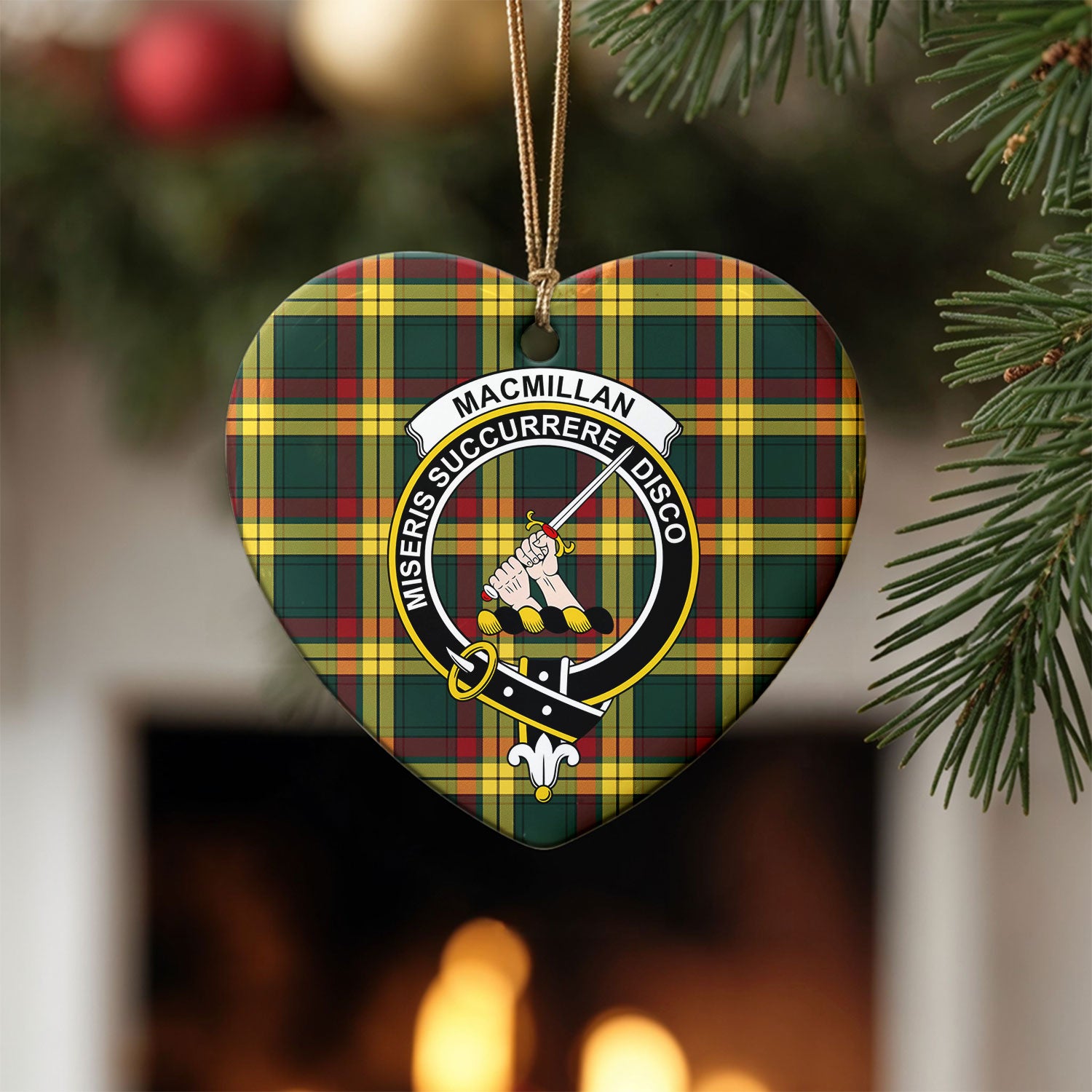 MacMillan Old Modern Tartan Crest Christmas Ceramic Ornament
