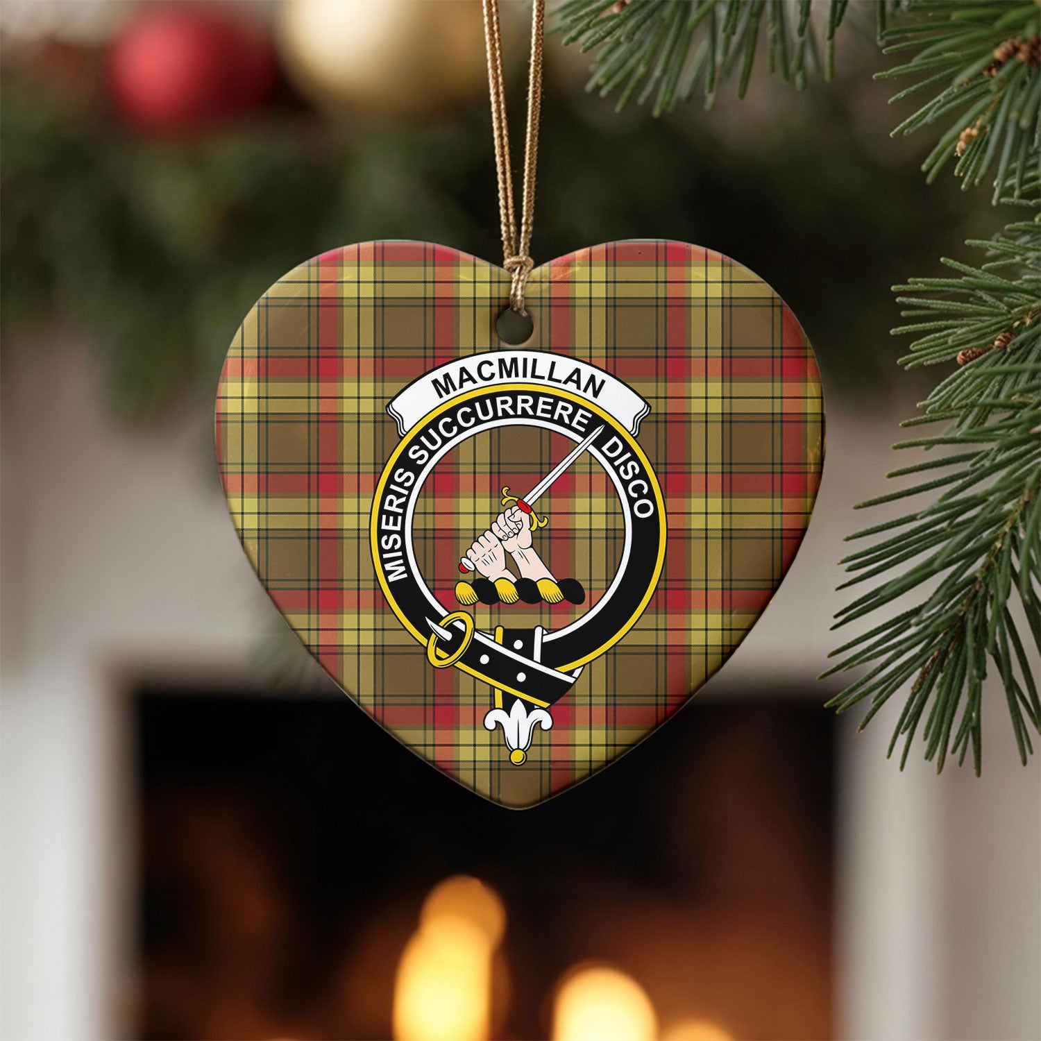MacMillan Old Weathered Tartan Crest Christmas Ceramic Ornament