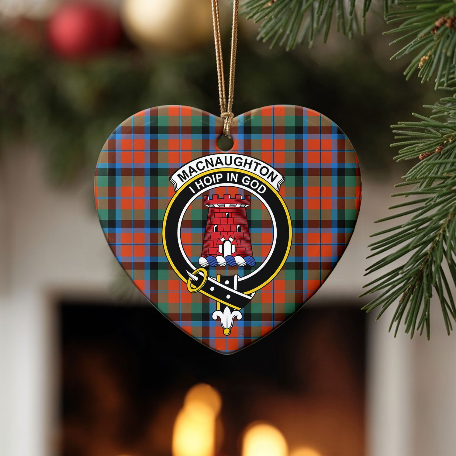 MacNaughton Ancient Tartan Crest Christmas Ceramic Ornament