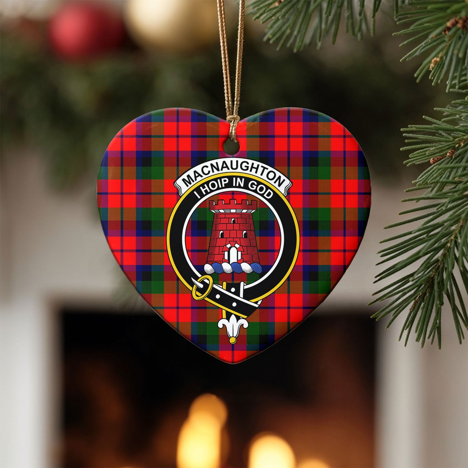 MacNaughton Modern Tartan Crest Christmas Ceramic Ornament