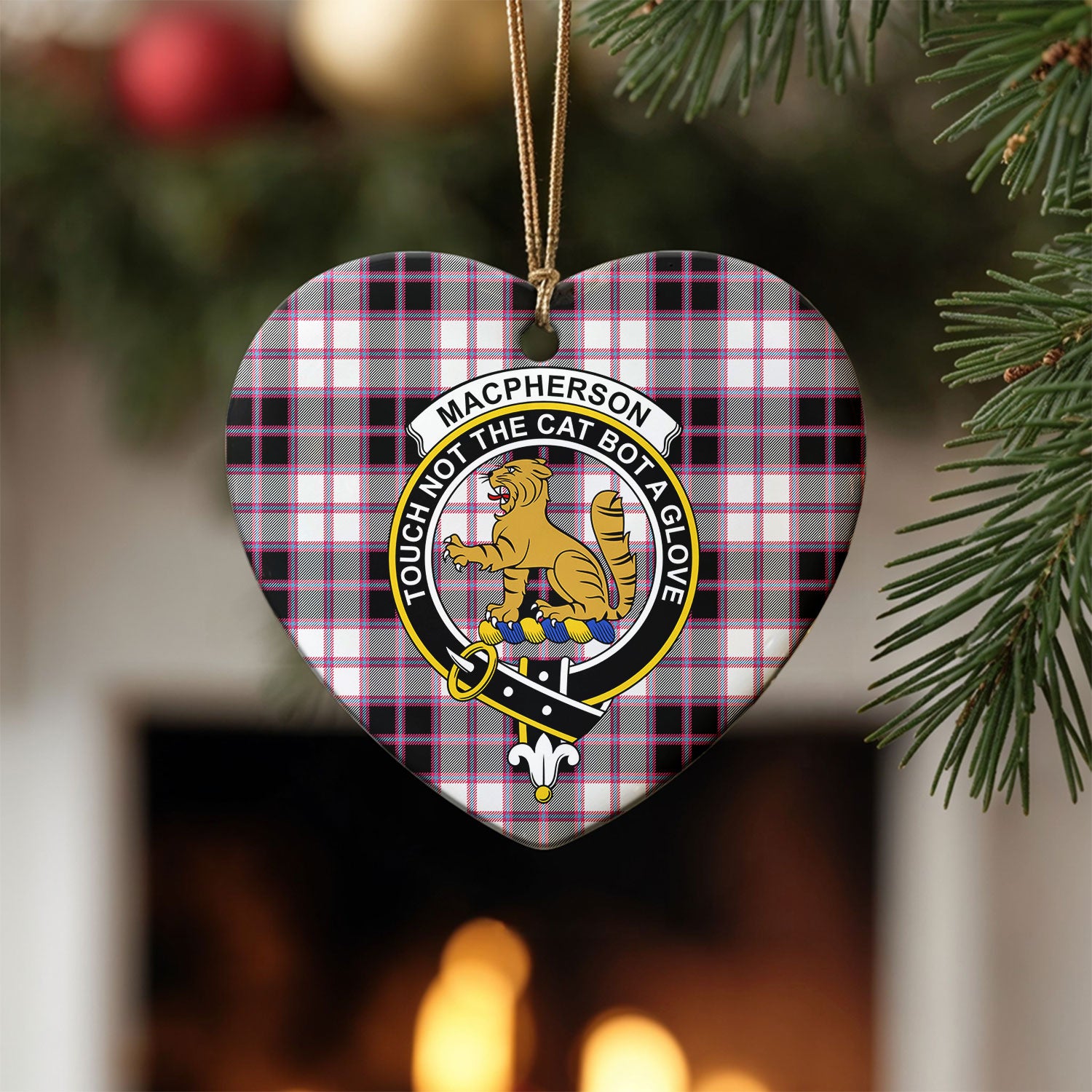 MacPherson Hunting Modern Tartan Crest Christmas Ceramic Ornament