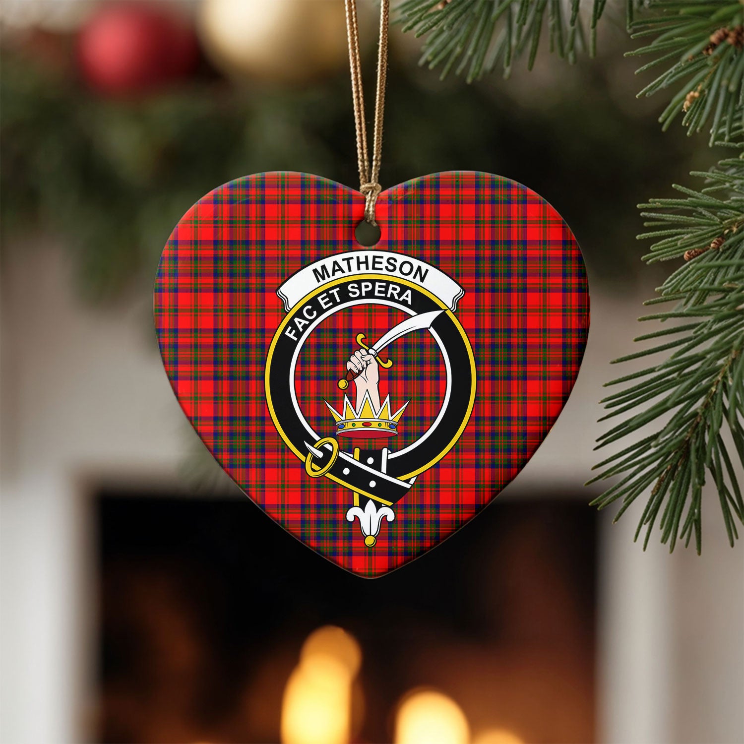 Matheson Modern Tartan Crest Christmas Ceramic Ornament