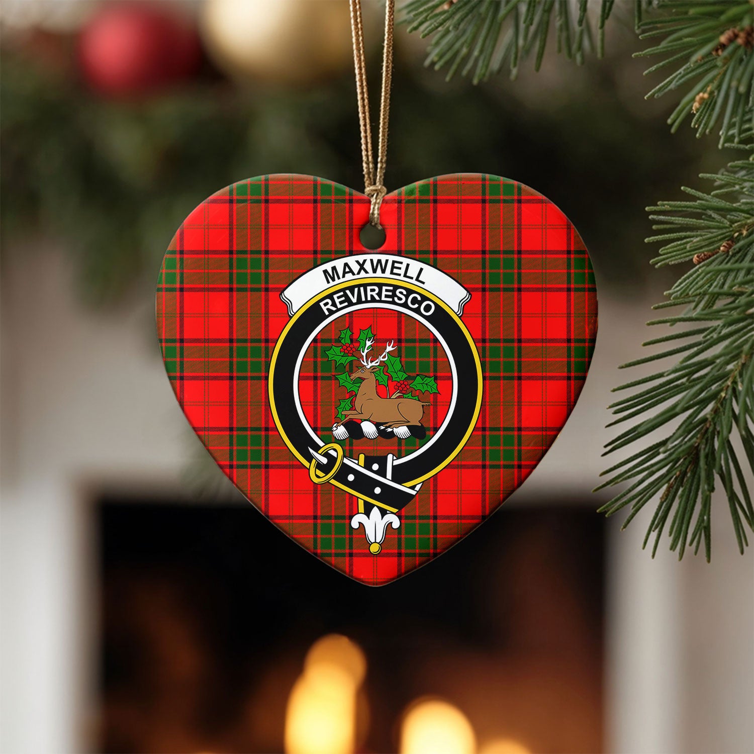 Maxwell Modern Tartan Crest Christmas Ceramic Ornament