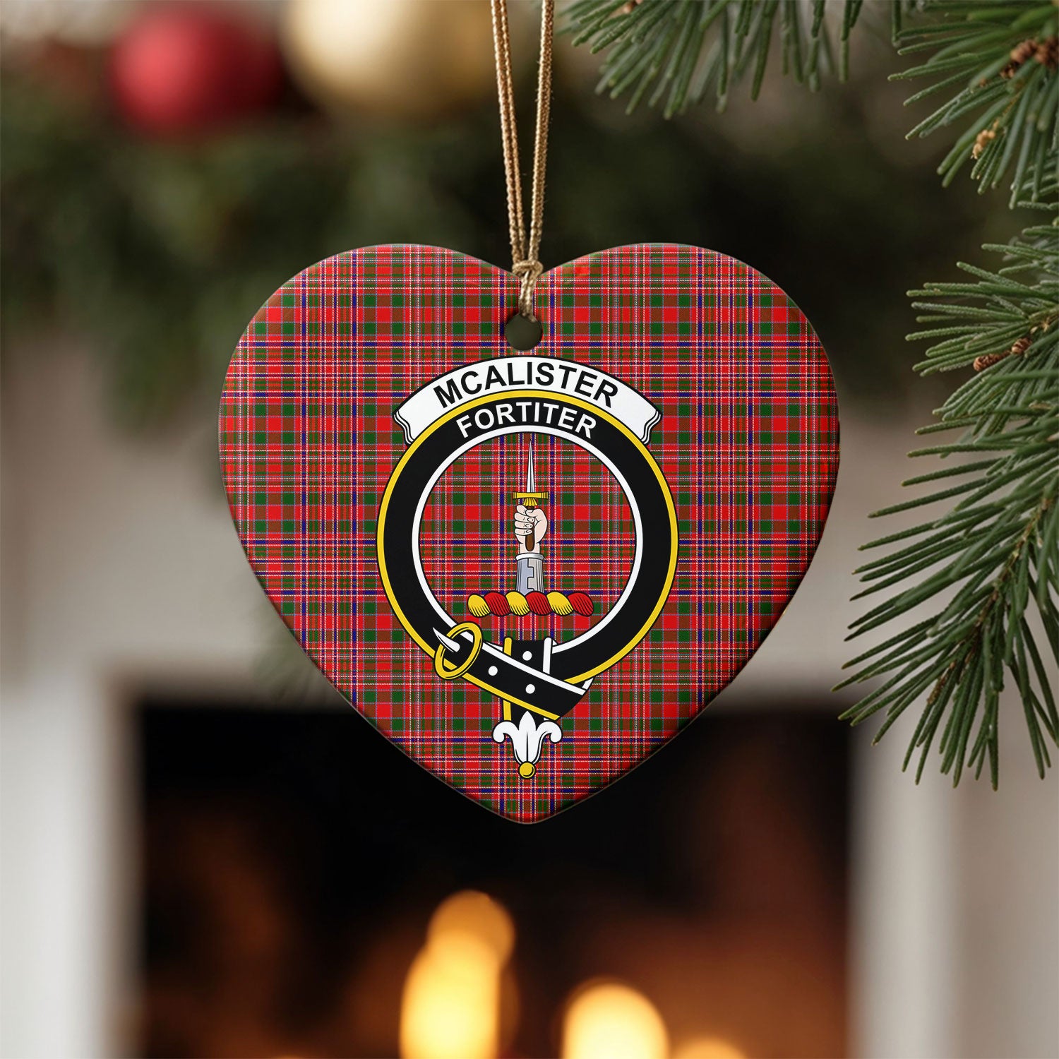 McAlister Modern Tartan Crest Christmas Ceramic Ornament