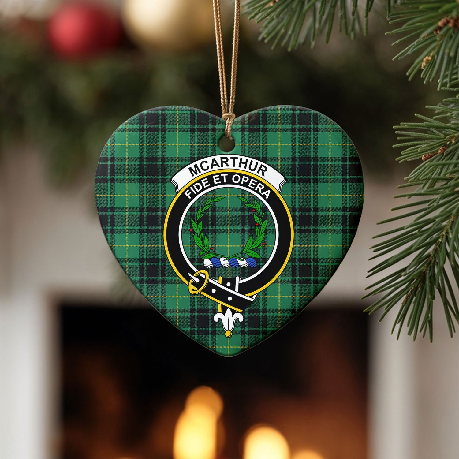 McArthur Ancient Tartan Crest Christmas Ceramic Ornament