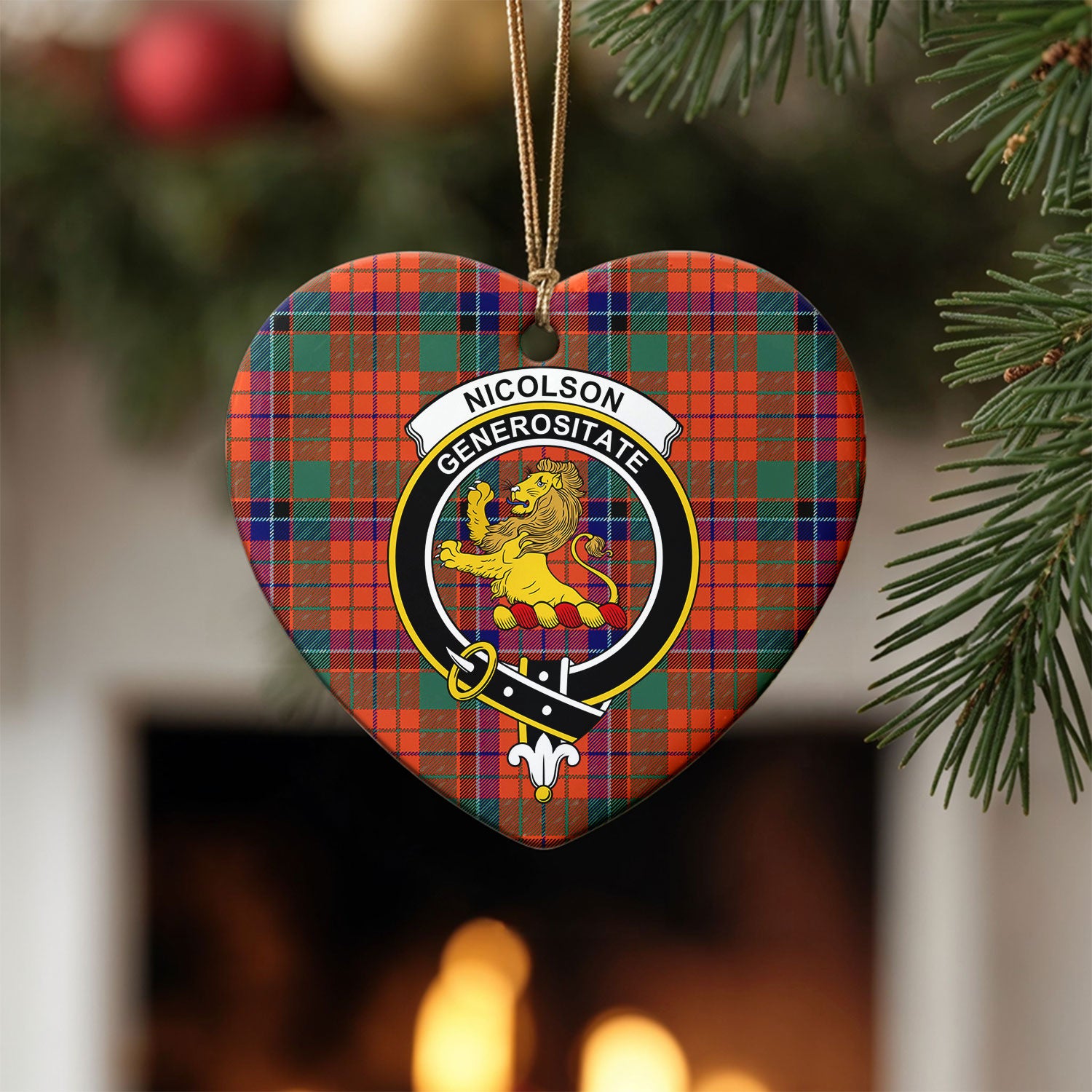 Nicolson Ancient Old Tartan Crest Christmas Ceramic Ornament