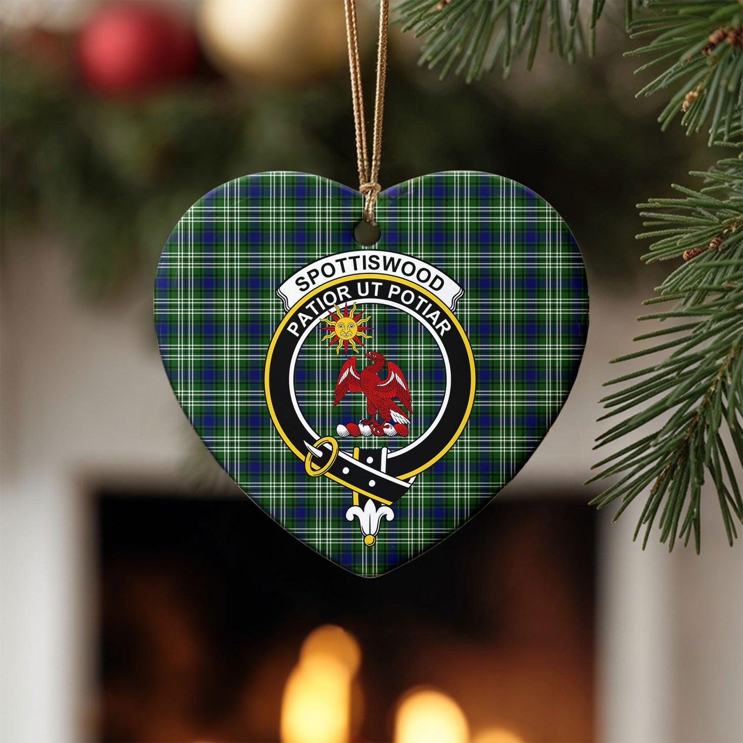 Spottiswood Tartan Crest Christmas Ceramic Ornament