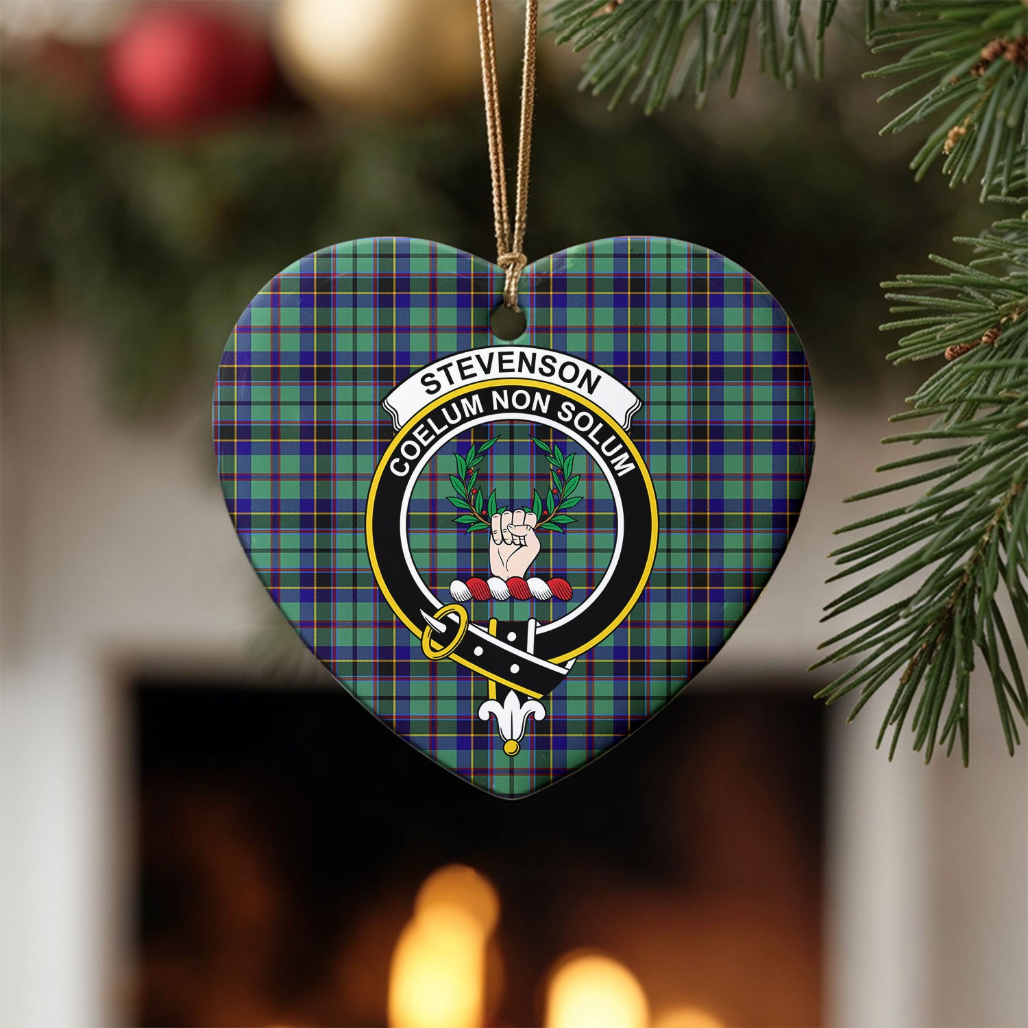 Stevenson Tartan Crest Christmas Ceramic Ornament