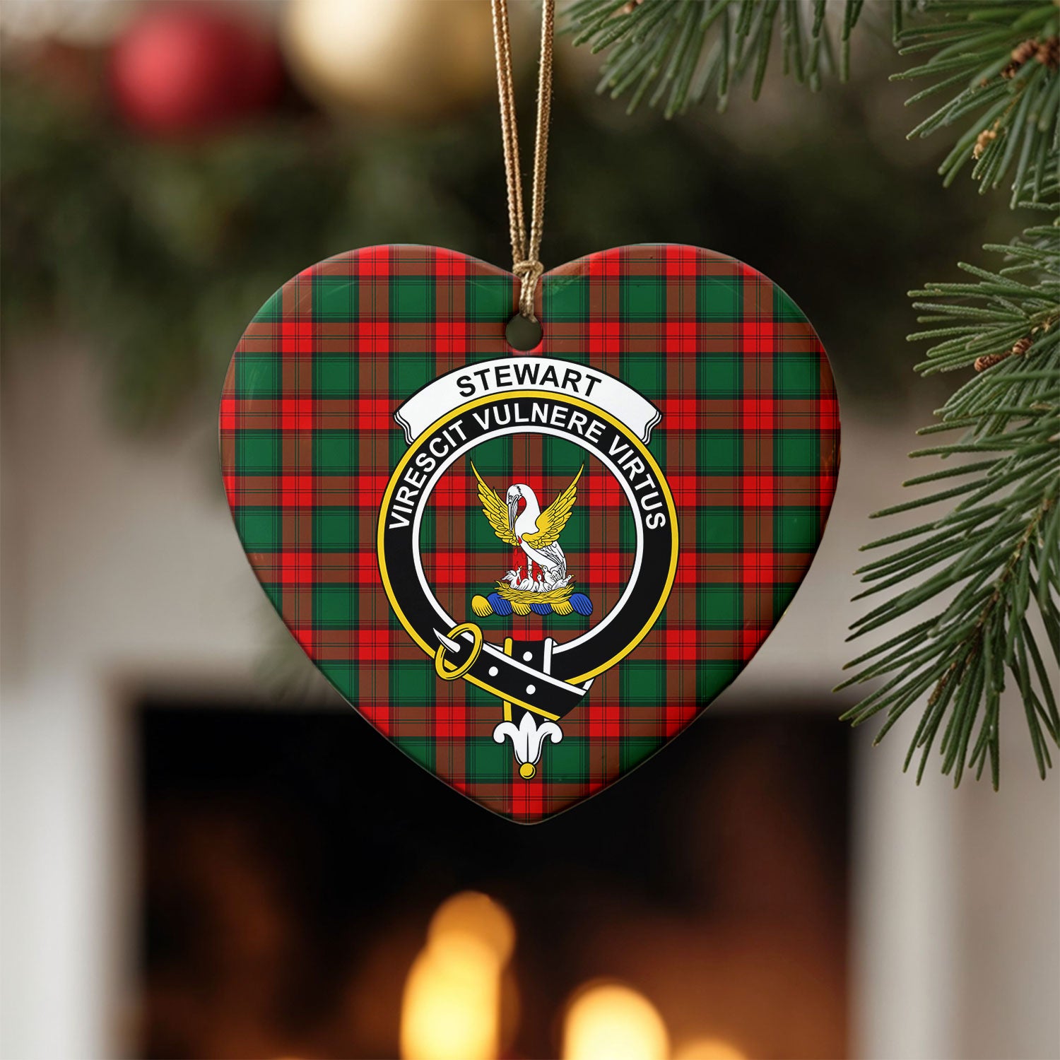 Stewart Atholl Modern Tartan Crest Christmas Ceramic Ornament