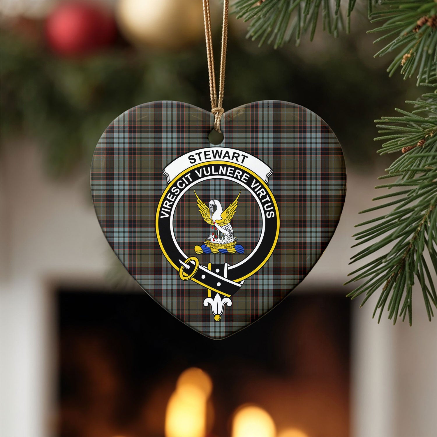 Stewart Old Weathered Tartan Crest Christmas Ceramic Ornament