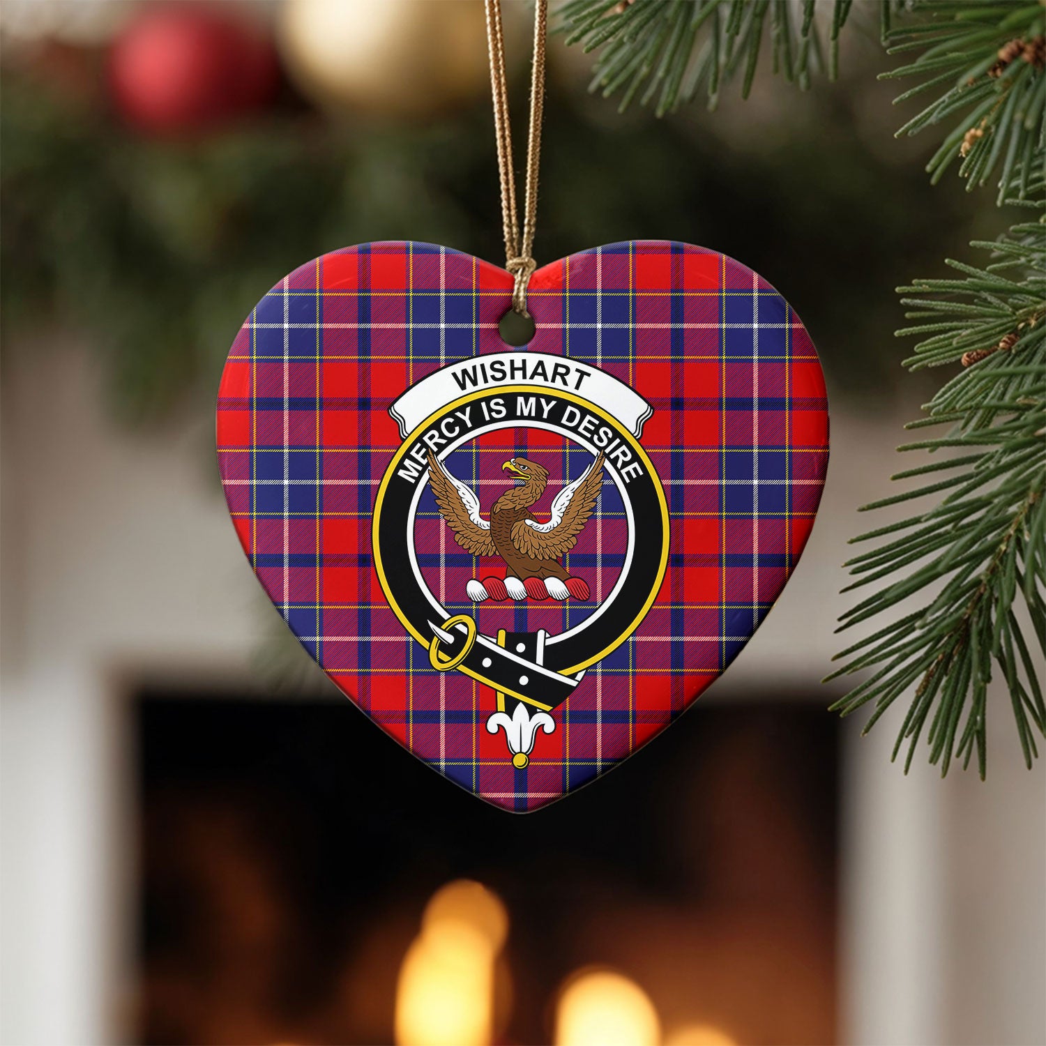 Wishart Dress Tartan Crest Christmas Ceramic Ornament