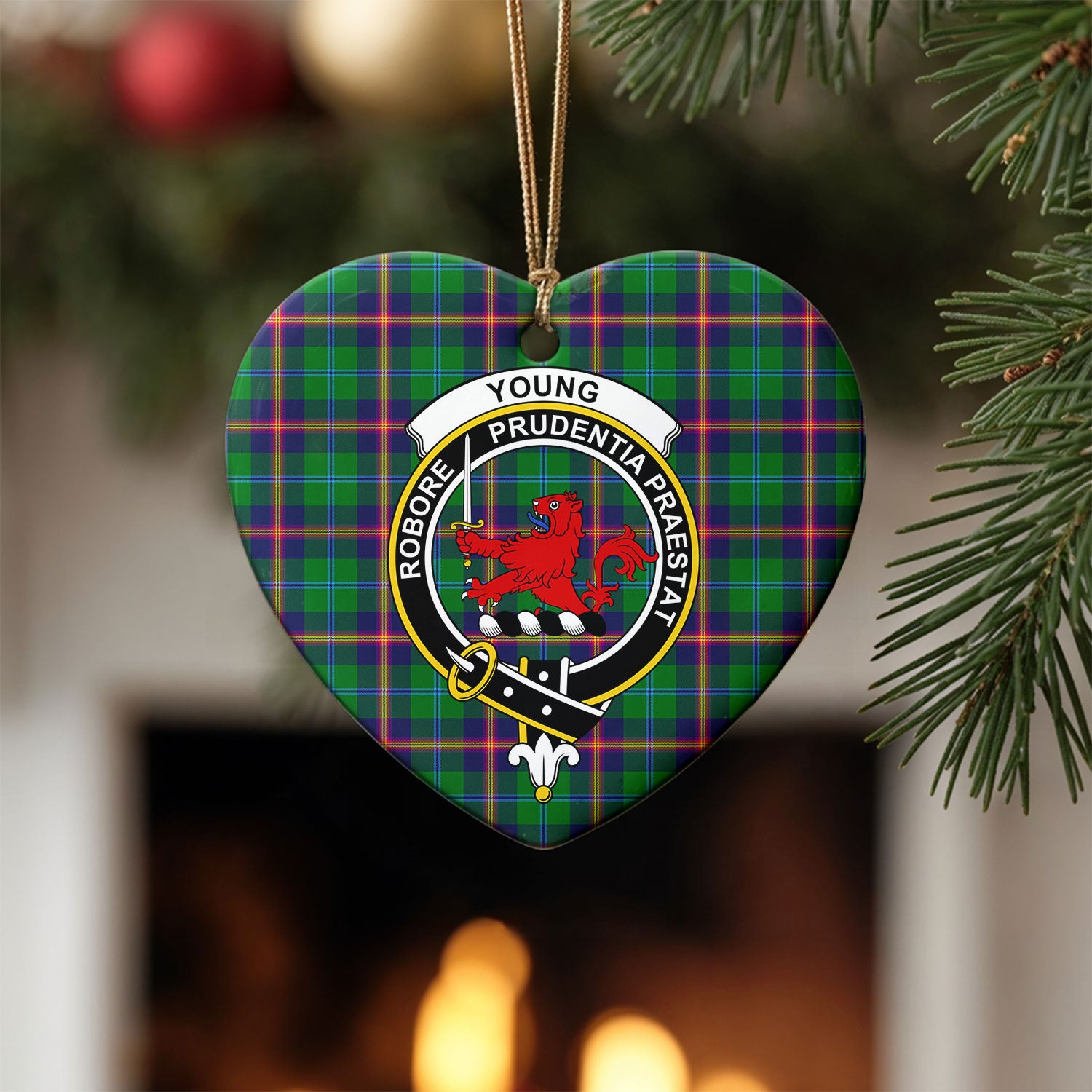 Young Modern Tartan Crest Christmas Ceramic Ornament
