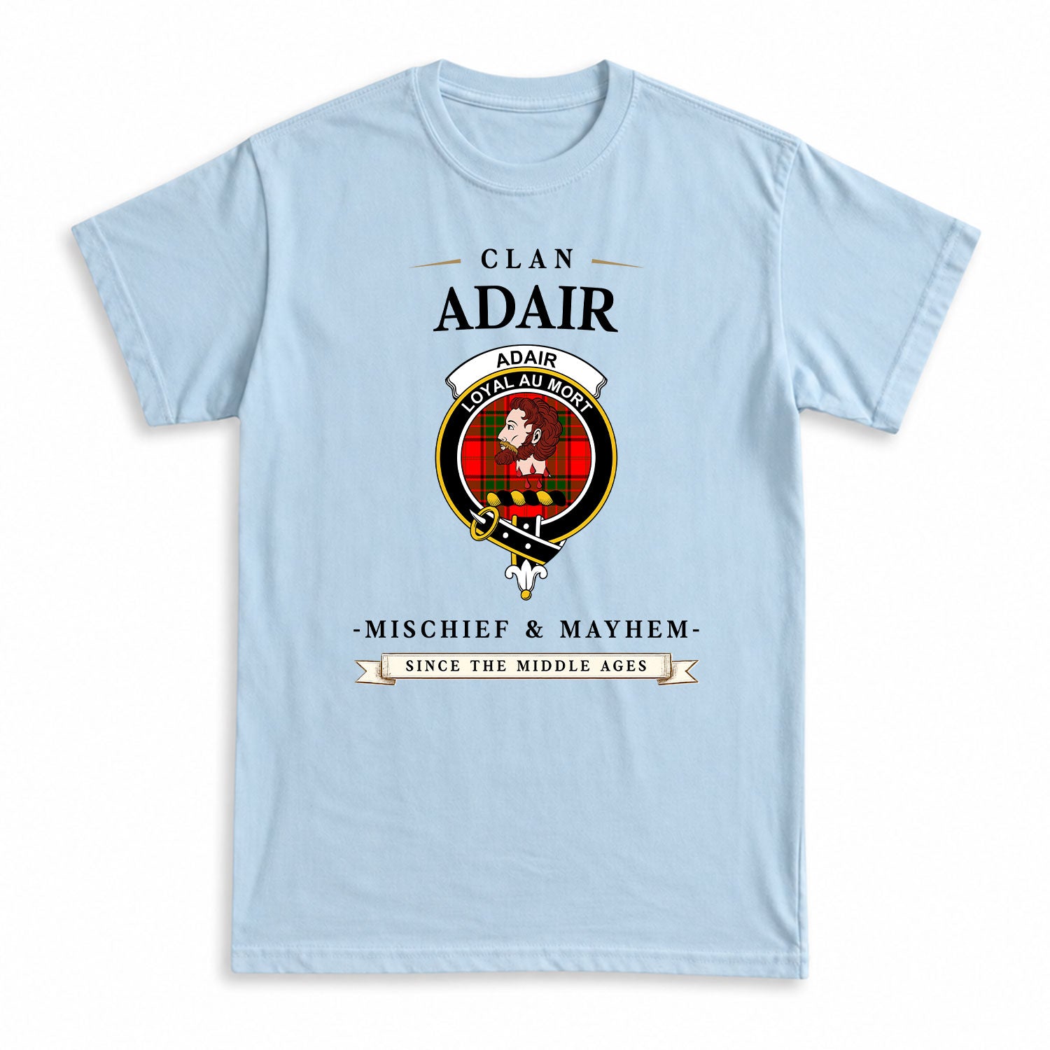 Adair Modern Tartan Crest Mischief and Mayhem T-shirt