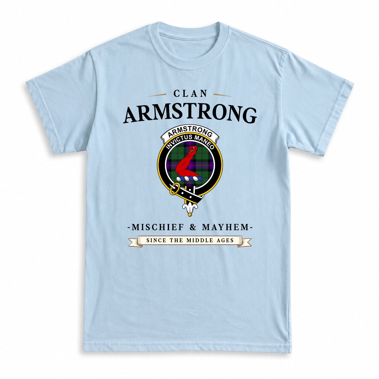 Armstrong Modern Tartan Crest Mischief and Mayhem T-shirt