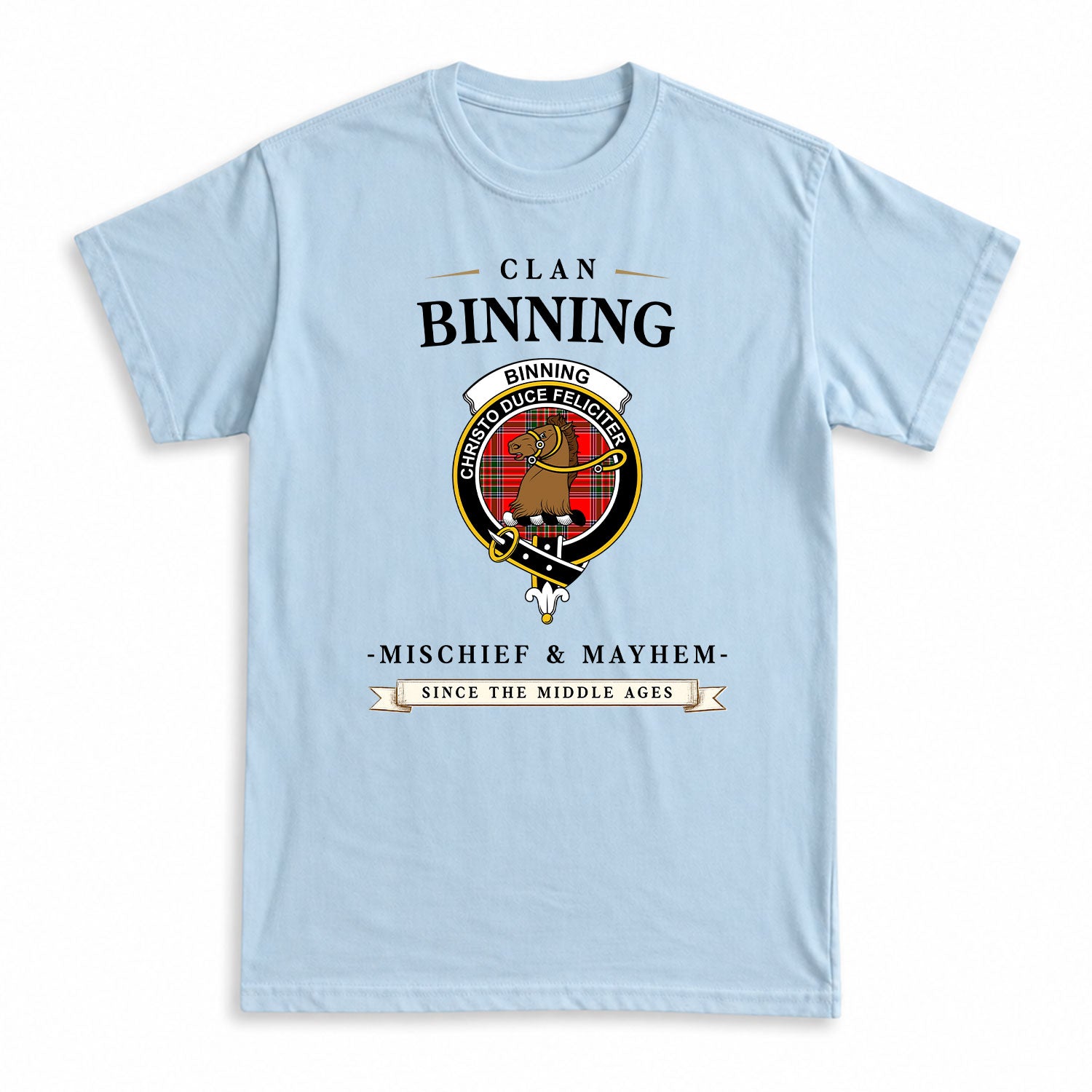 Binning (of Wallifoord) Tartan Crest Mischief and Mayhem T-shirt