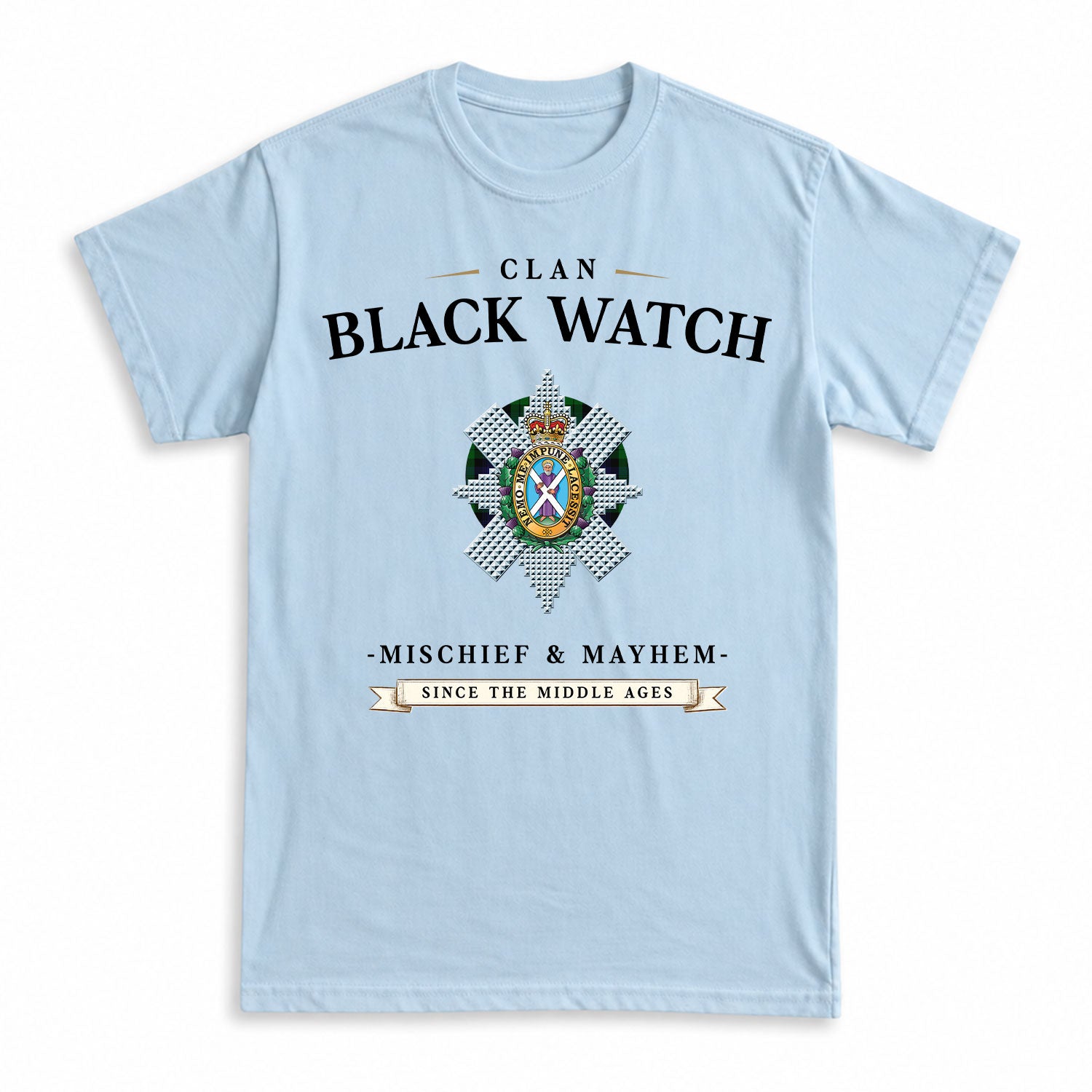 Black Watch Tartan Crest Mischief and Mayhem T-shirt