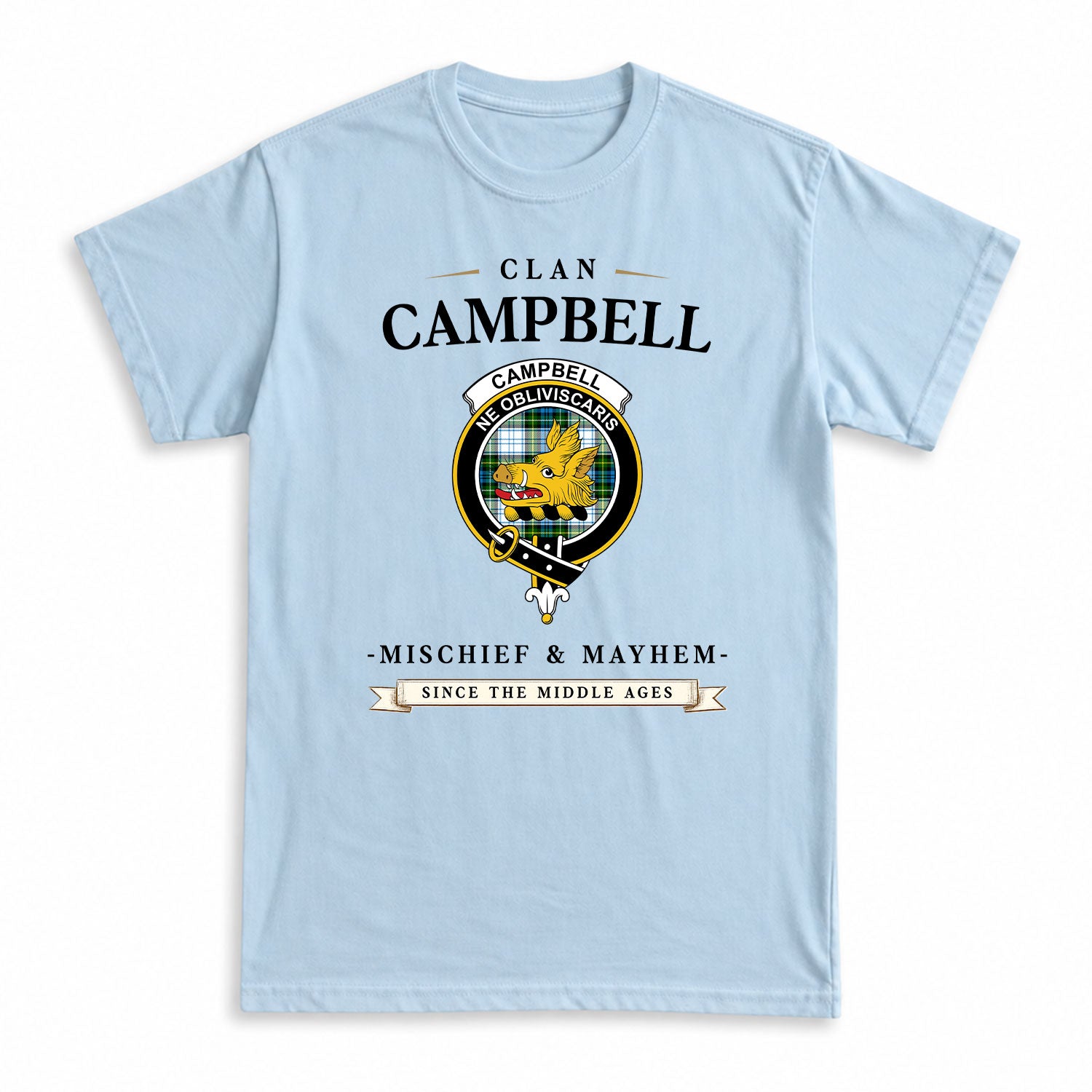 Campbell Dress Tartan Crest Mischief and Mayhem T-shirt