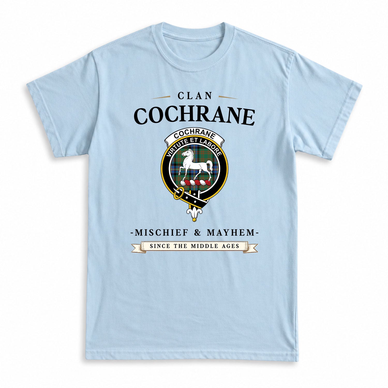 Cochrane Ancient Tartan Crest Mischief and Mayhem T-shirt