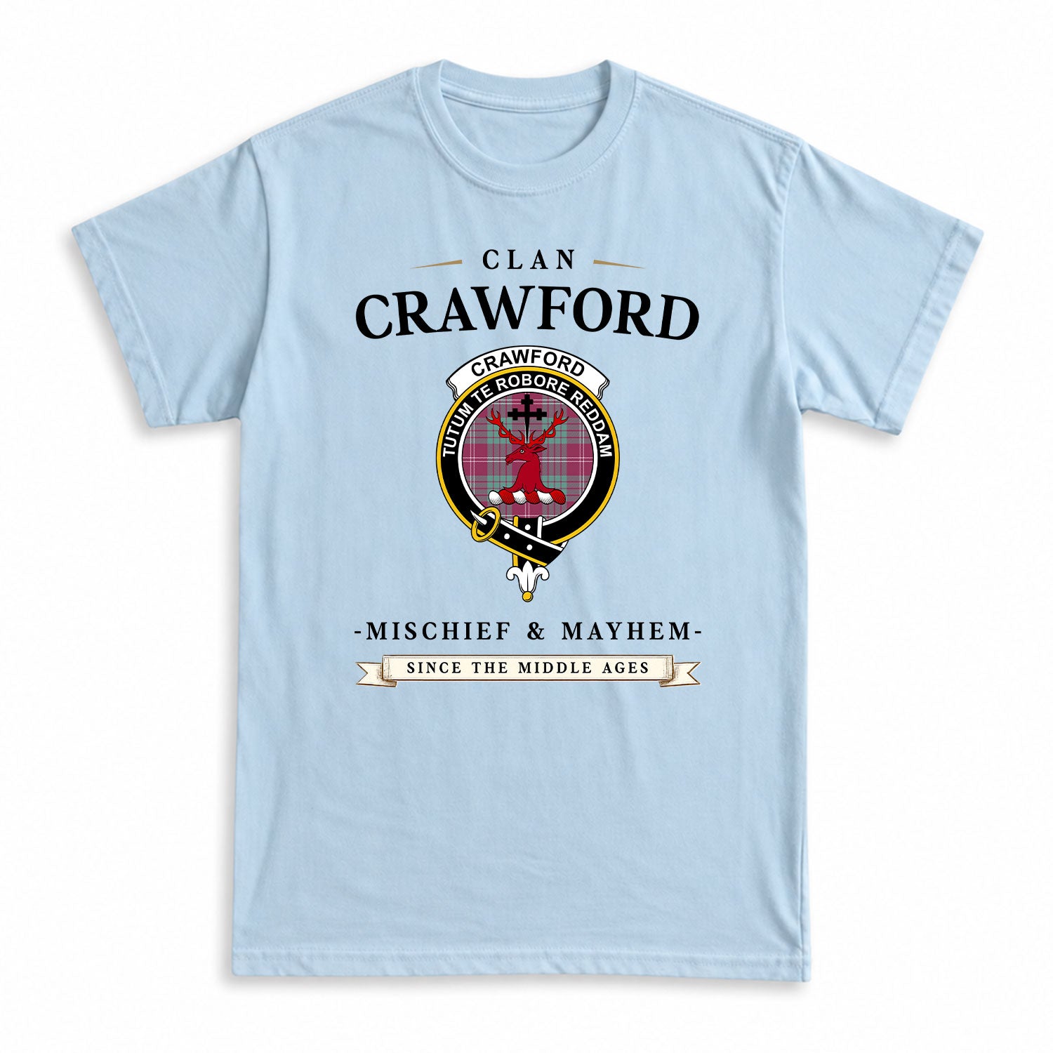 Crawford Ancient Tartan Crest Mischief and Mayhem T-shirt