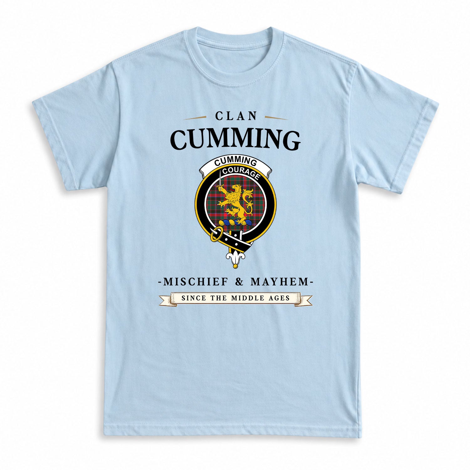 Cumming Hunting Modern Tartan Crest Mischief and Mayhem T-shirt