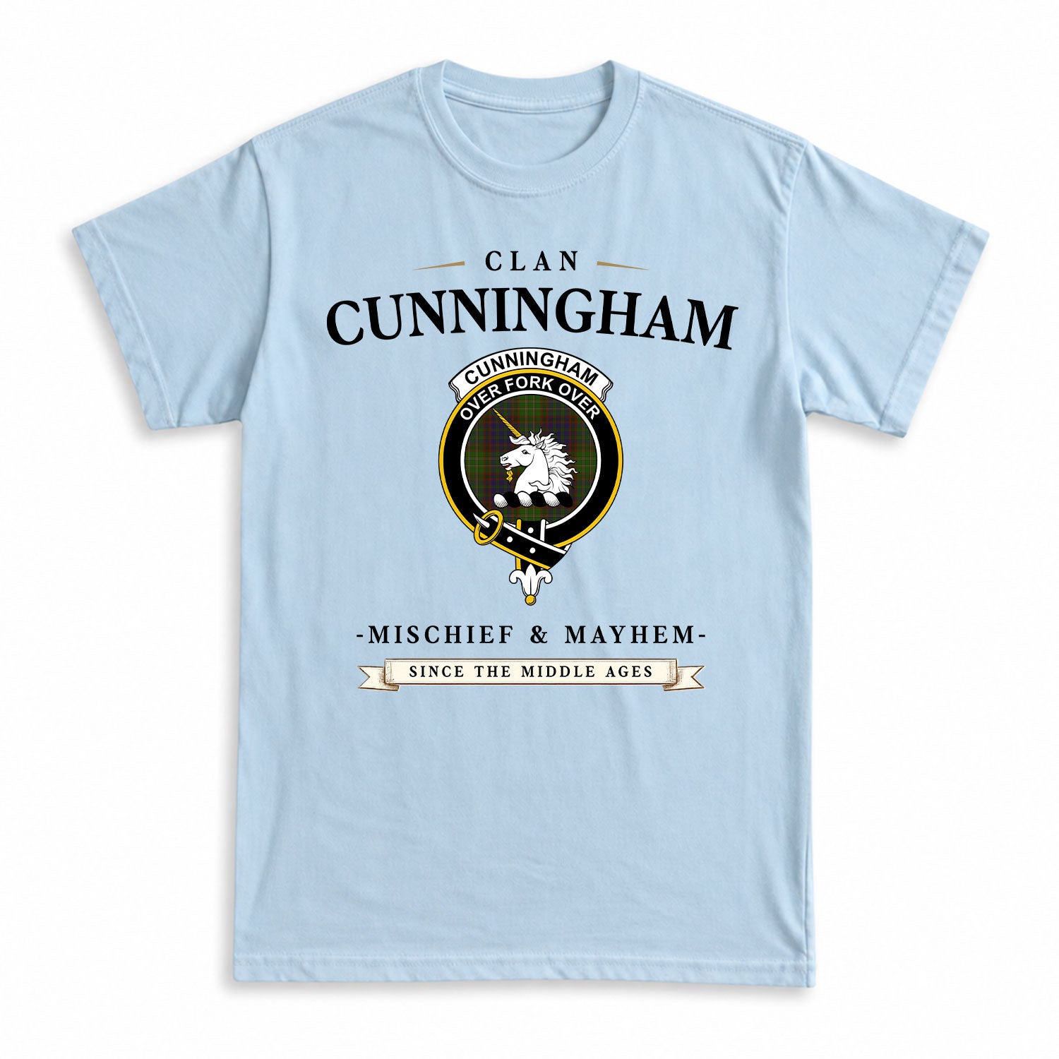 Cunningham Hunting Modern Tartan Crest Mischief and Mayhem T-shirt