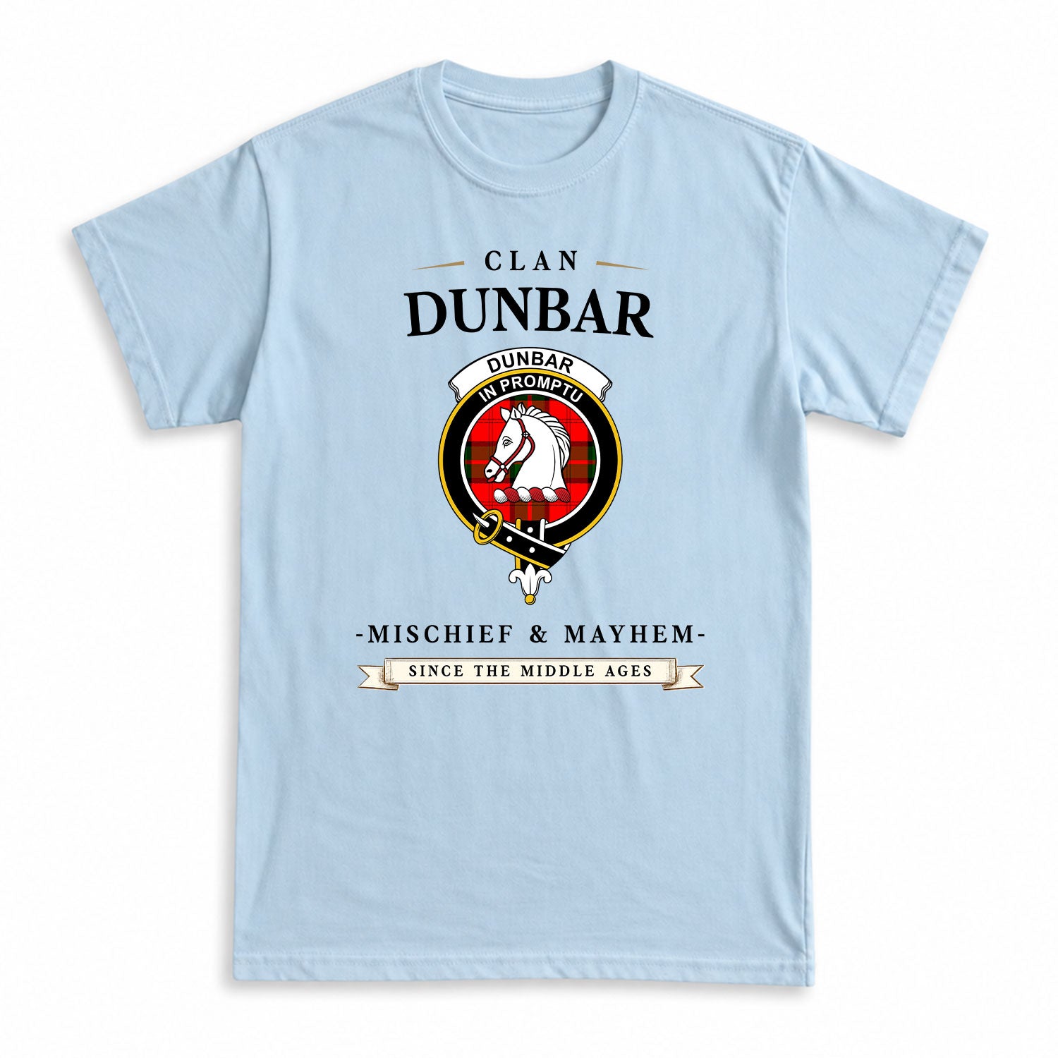 Dunbar Modern Tartan Crest Mischief and Mayhem T-shirt