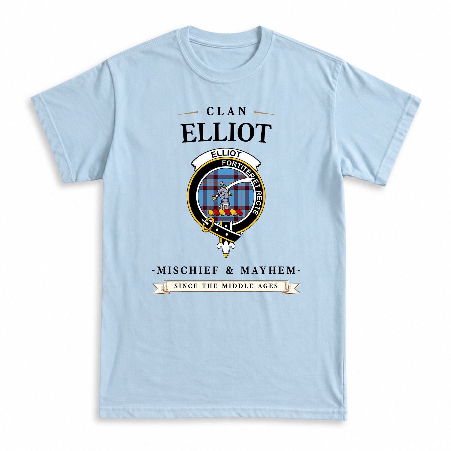 Elliot Ancient Tartan Crest Mischief and Mayhem T-shirt