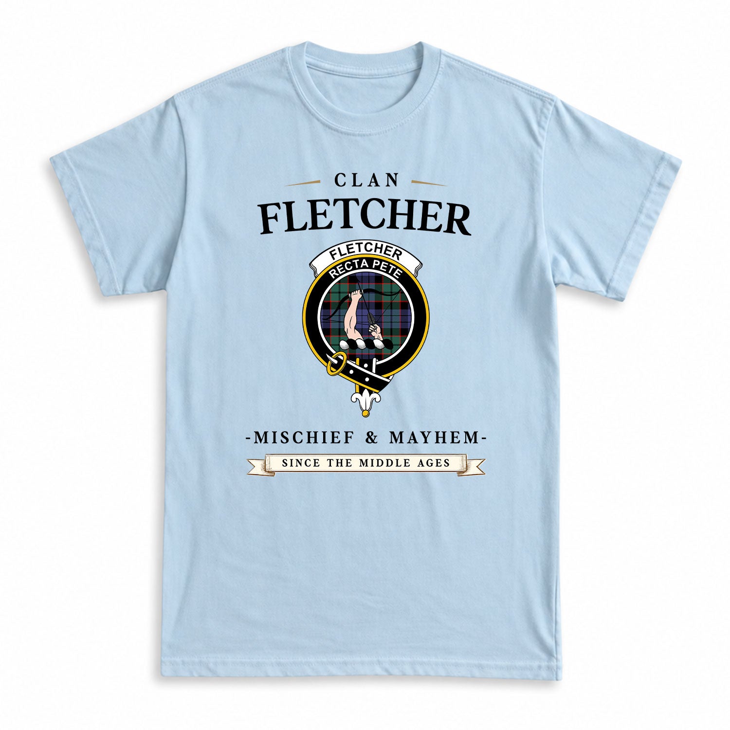 Fletcher Modern Tartan Crest Mischief and Mayhem T-shirt