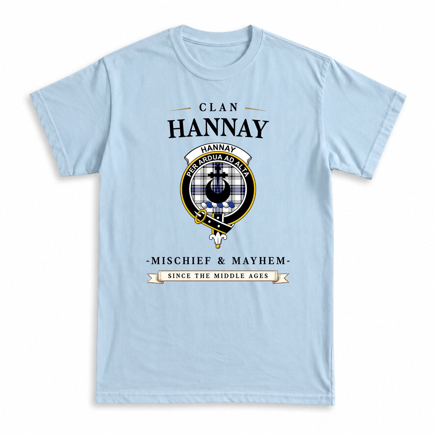 Hannay Modern Tartan Crest Mischief and Mayhem T-shirt