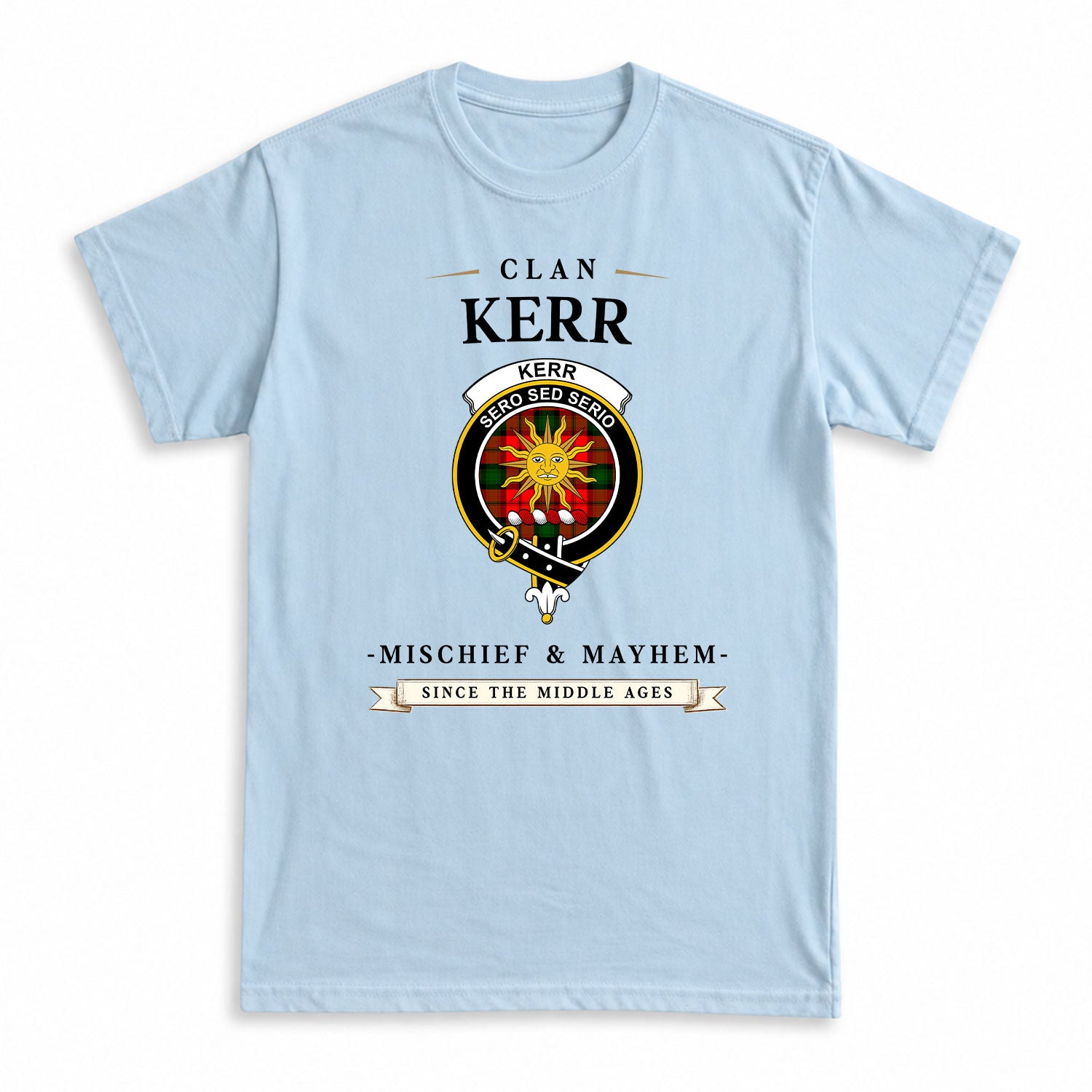 Kerr Modern Tartan Crest Mischief and Mayhem T-shirt