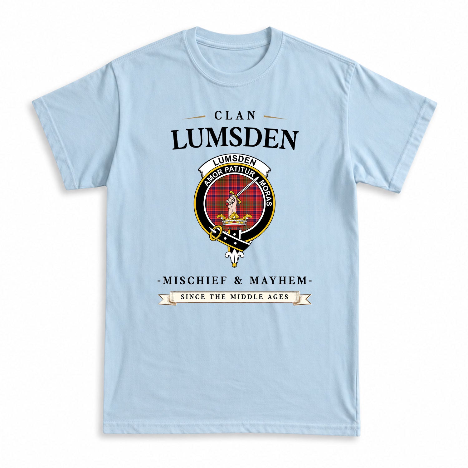 Lumsden Modern Tartan Crest Mischief and Mayhem T-shirt