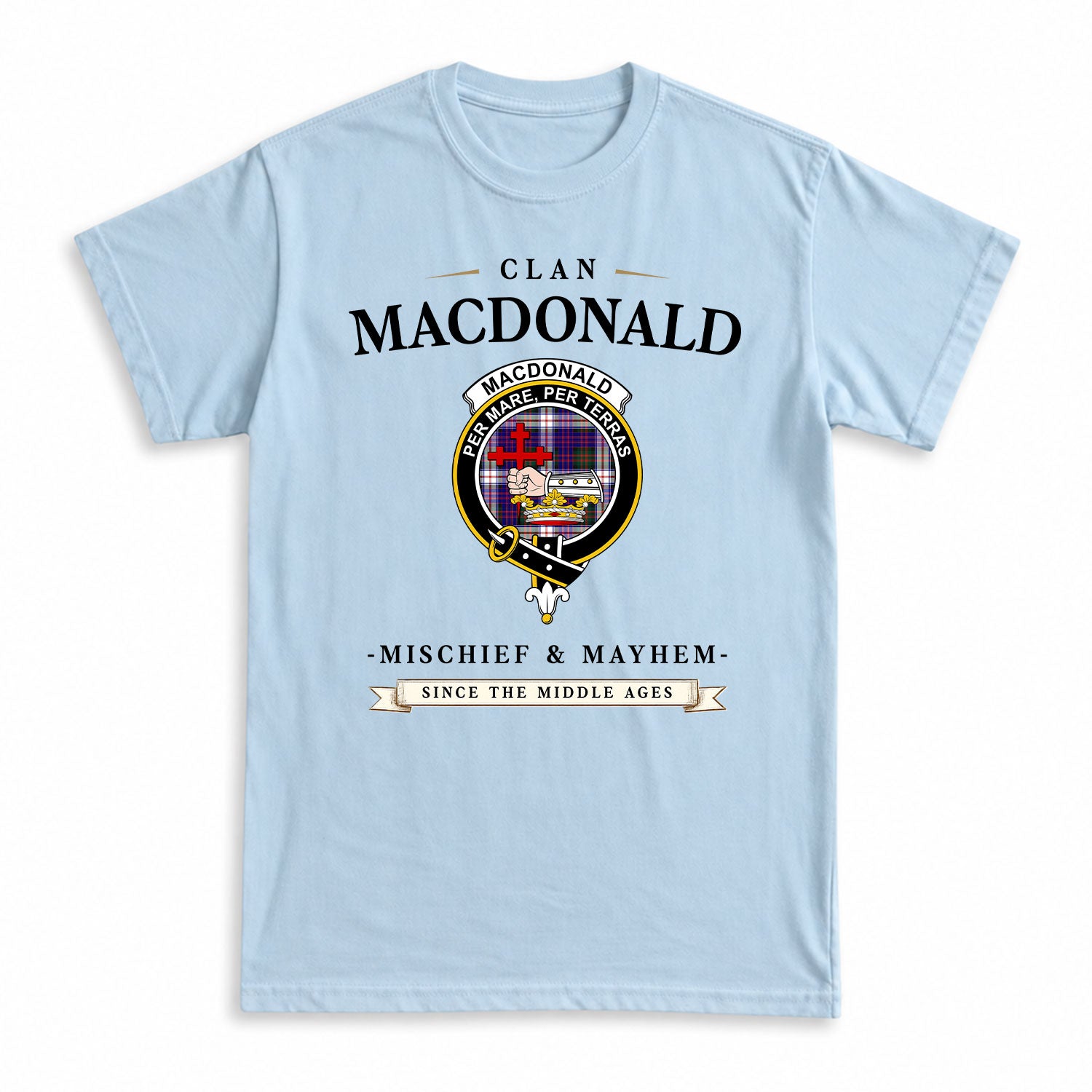 MacDonald Dress Modern Tartan Crest Mischief and Mayhem T-shirt