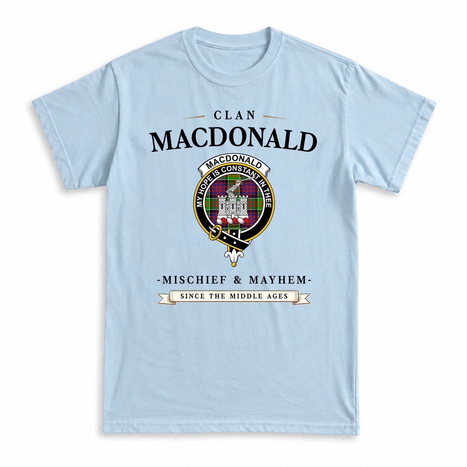 MacDonald (Clan Ranald) Tartan Crest Mischief and Mayhem T-shirt