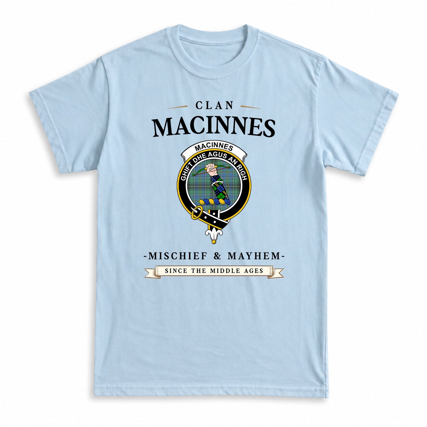 MacInnes Ancient Tartan Crest Mischief and Mayhem T-shirt