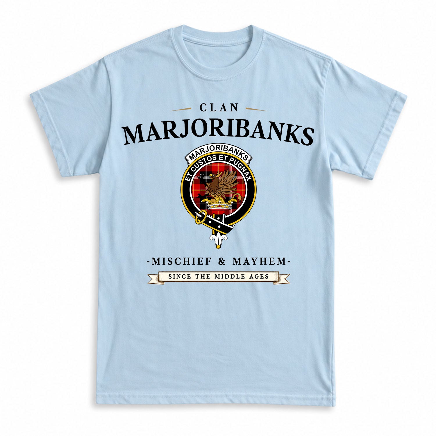 Marjoribanks Tartan Crest Mischief and Mayhem T-shirt