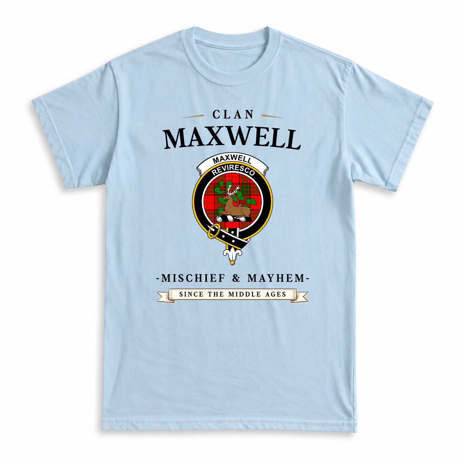 Maxwell Modern Tartan Crest Mischief and Mayhem T-shirt