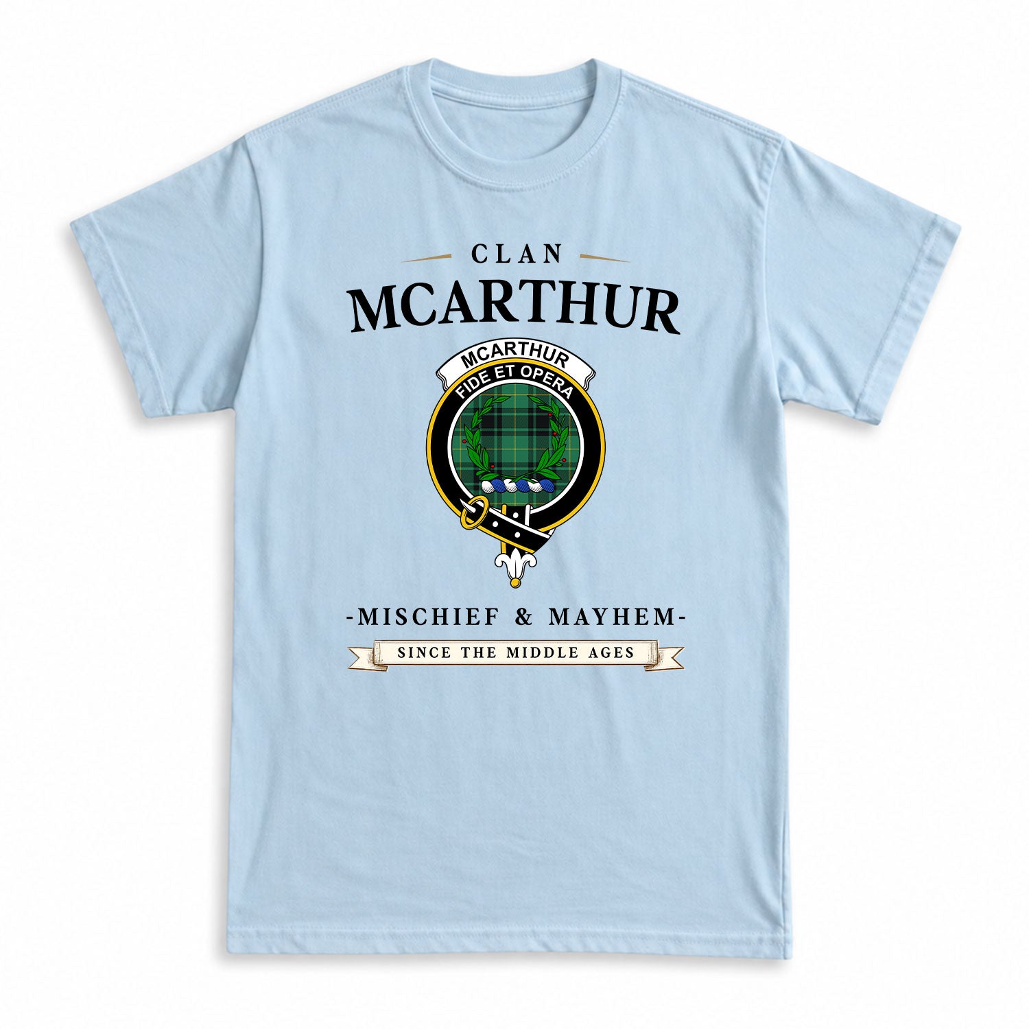 McArthur Ancient Tartan Crest Mischief and Mayhem T-shirt