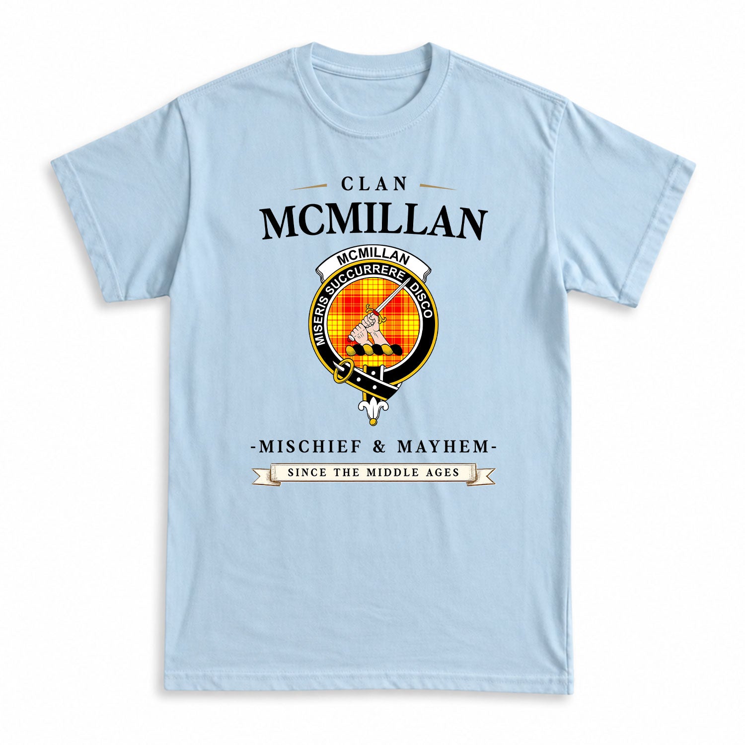 McMillan Clan Tartan Crest Mischief and Mayhem T-shirt