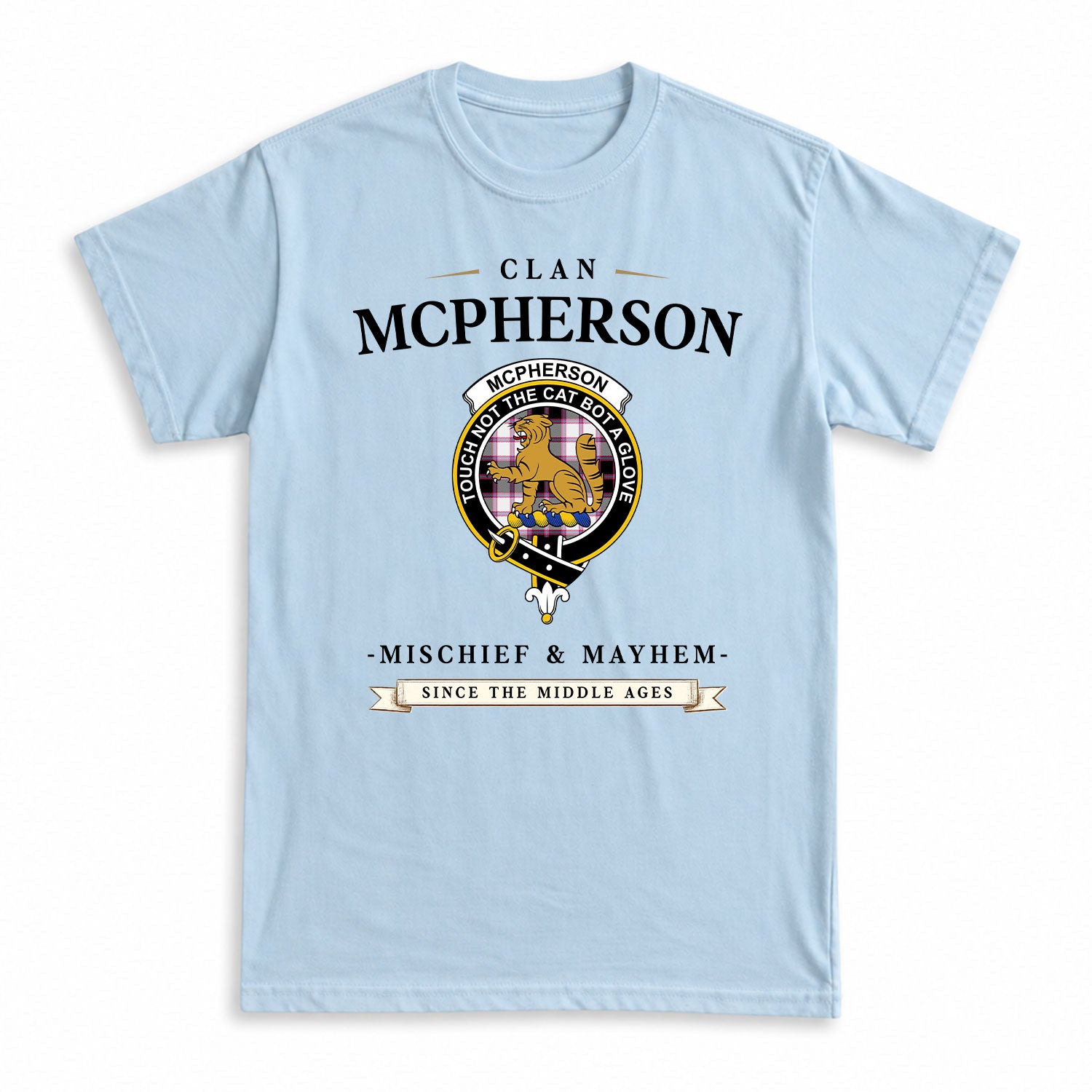 McPherson Hunting Modern Tartan Crest Mischief and Mayhem T-shirt
