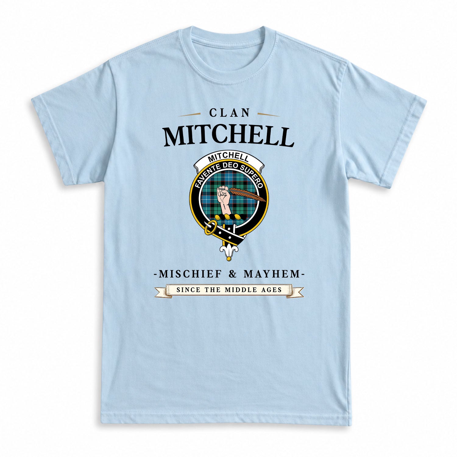 Mitchell Ancient Tartan Crest Mischief and Mayhem T-shirt